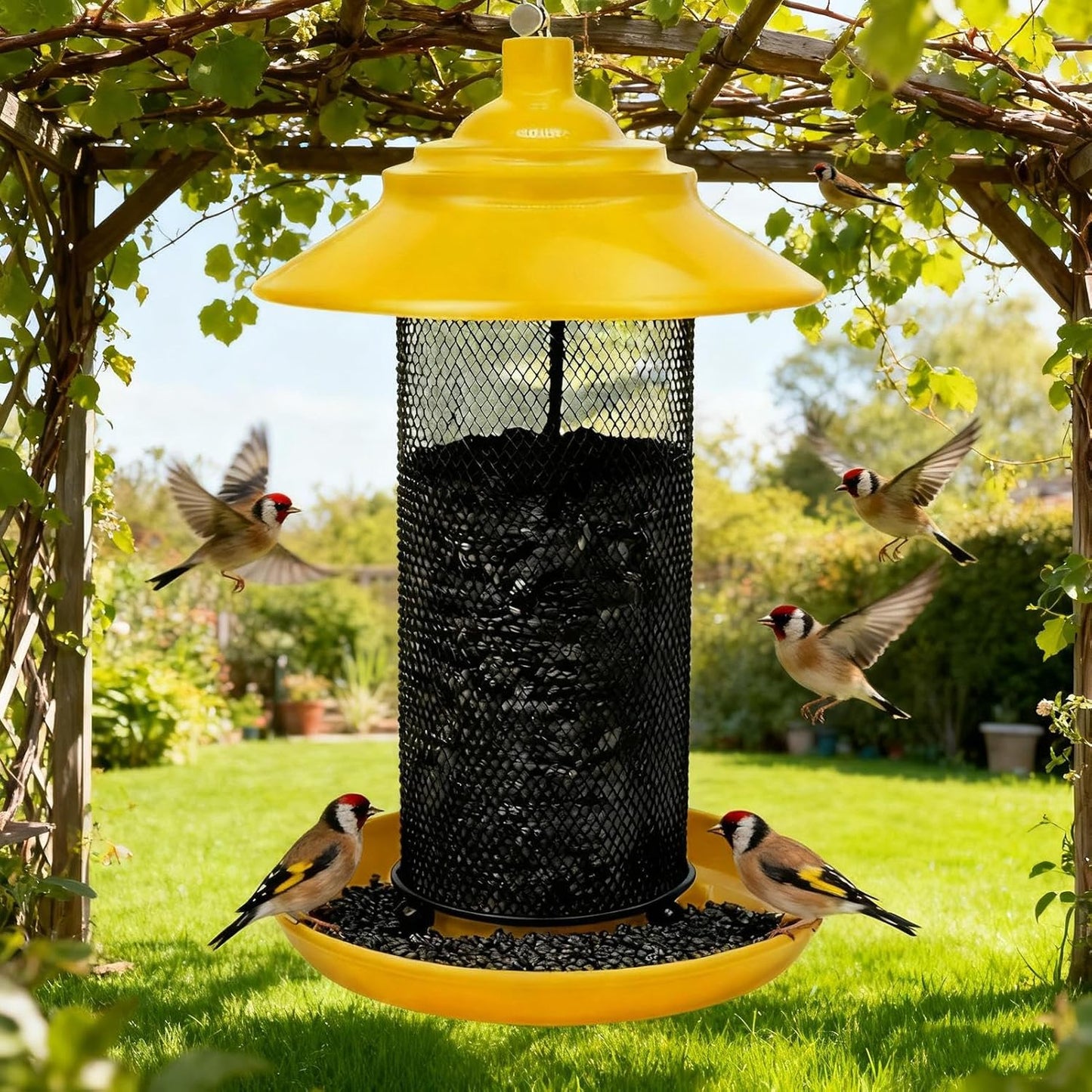 Bird Feeders Outdoors, Metal Mesh Tube & Tray Wild Bird Feeder, Medium Use for Yard Patio Balcony Porch Tree Fence Window Viewing, Durable Metal Material, Garden Long Tail Feature, Wildlife Feeding