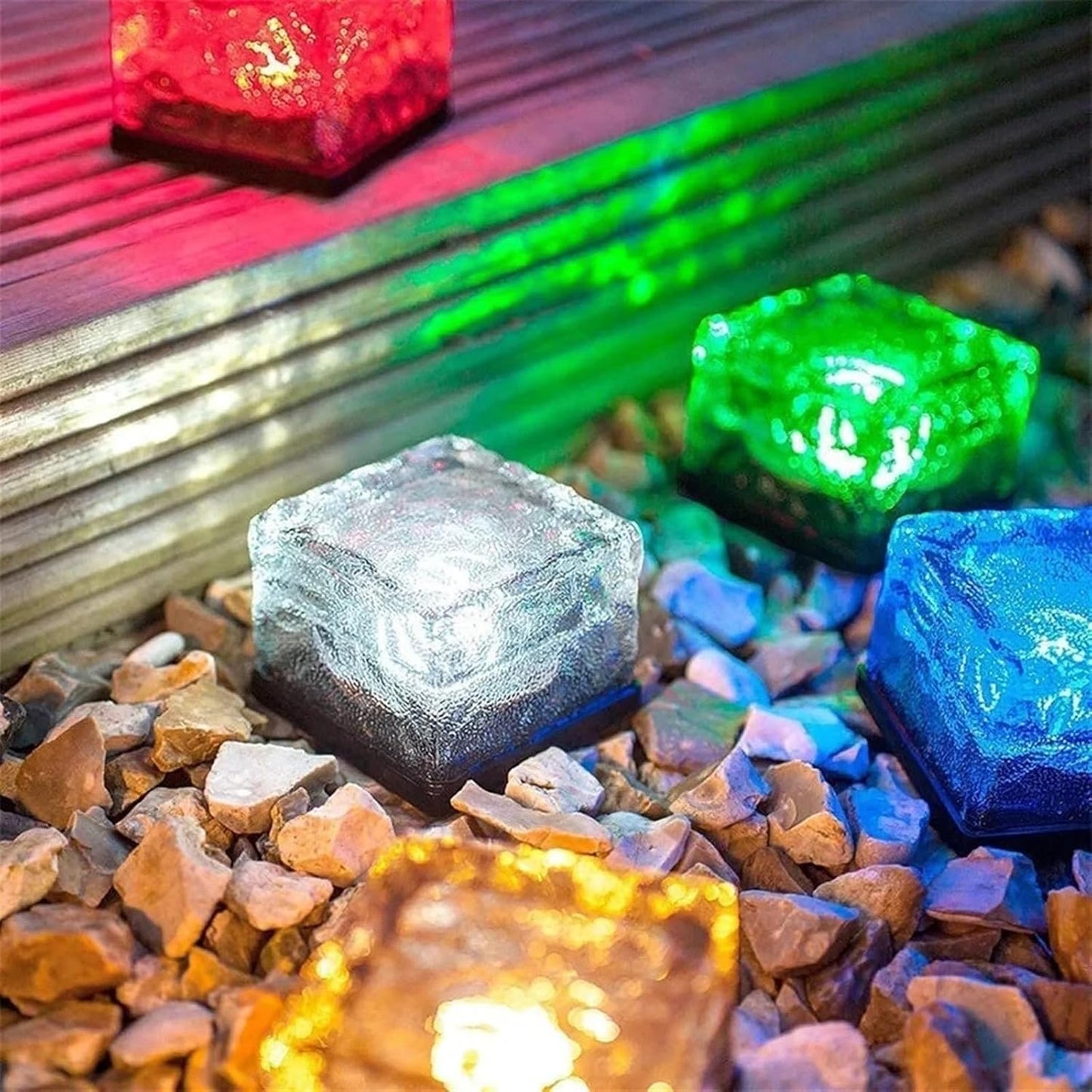 Solar Garden Lights Outdoor Paver Square Brick Ice Cube Sunlight Patio Walkway Pathway Step Solar Lamp Christmas Holiday Decor(1pc Green)