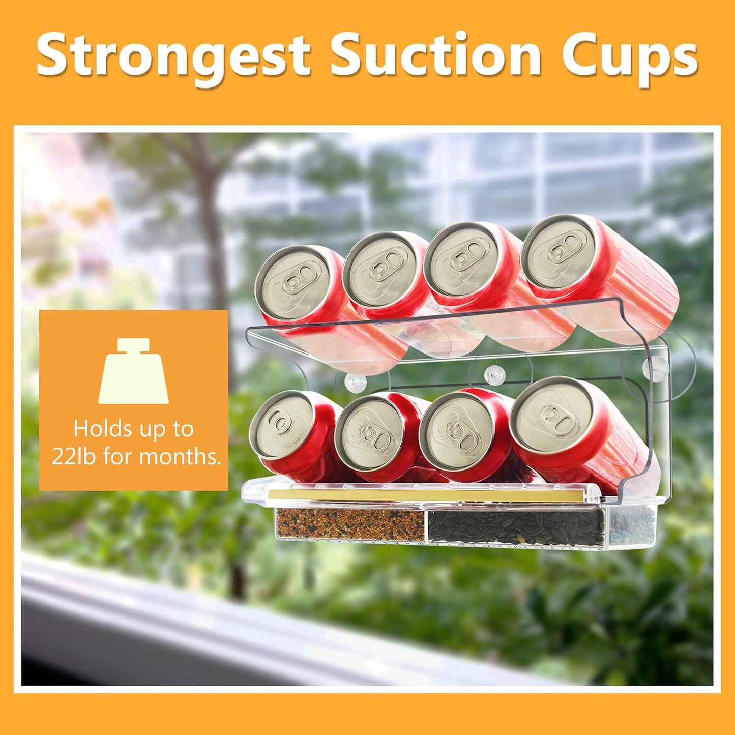 LUJII Shatterproof Window Bird Feeder with Strongest Suction Cups, Polycarbonate Window Mount Feeder with Crystal Clear View & Life-Out Tray, Fits Bigger Birds Like Cardinal or Blue Jay, Clear