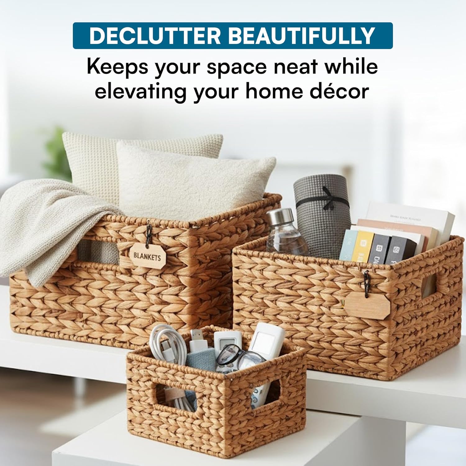 Honey-Can-Do Banana Leaf Storage Baskets –Water Hyacinth Woven Basket,