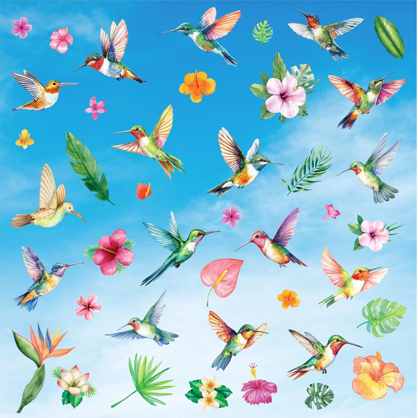 Hummingbird Flowers Window Clings - 5 Sheets Anti-Collision Window Stickers Bird Alert Collision Decals to Prevent Bird Strikes Non Adhesive Vinyl Stickers