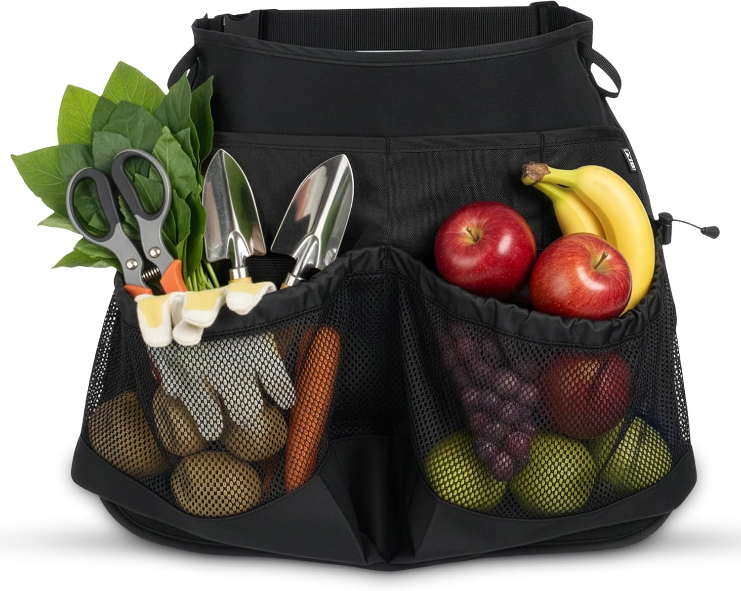 Waterproof Gardening Apron with Mesh Pouch Pockets for Tools, Fruit, V