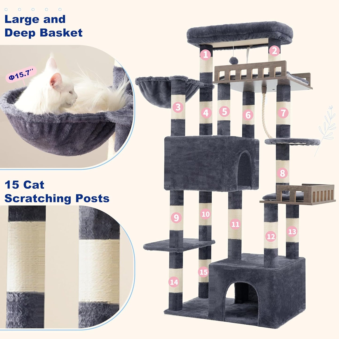 Maine Coon Cat Tree, Heavy Duty Cat Tree for Indoor Cats Large Adult, 