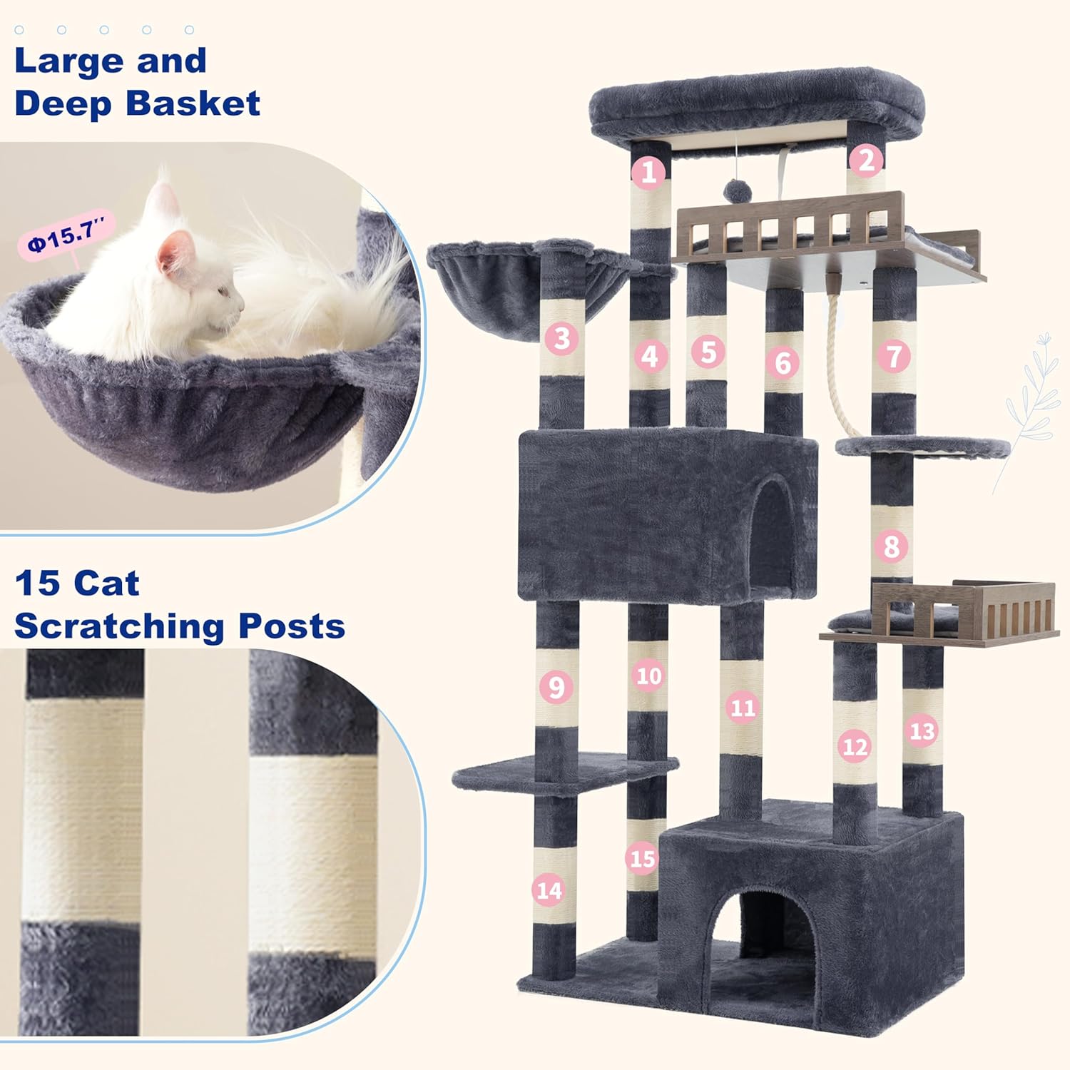 Maine Coon Cat Tree, Heavy Duty Cat Tree for Indoor Cats Large Adult, 