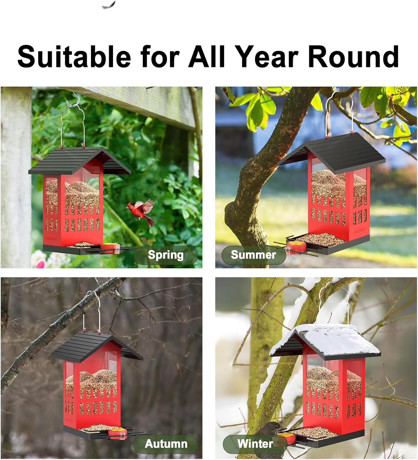 birdsnap® PHE - Bird Feeder House, 3.4L Metal Bird Feeders for Outside Hanging, 2-in-1 Hummingbird Feeder Weatherproof Large Capacity for Garden Feather Watching