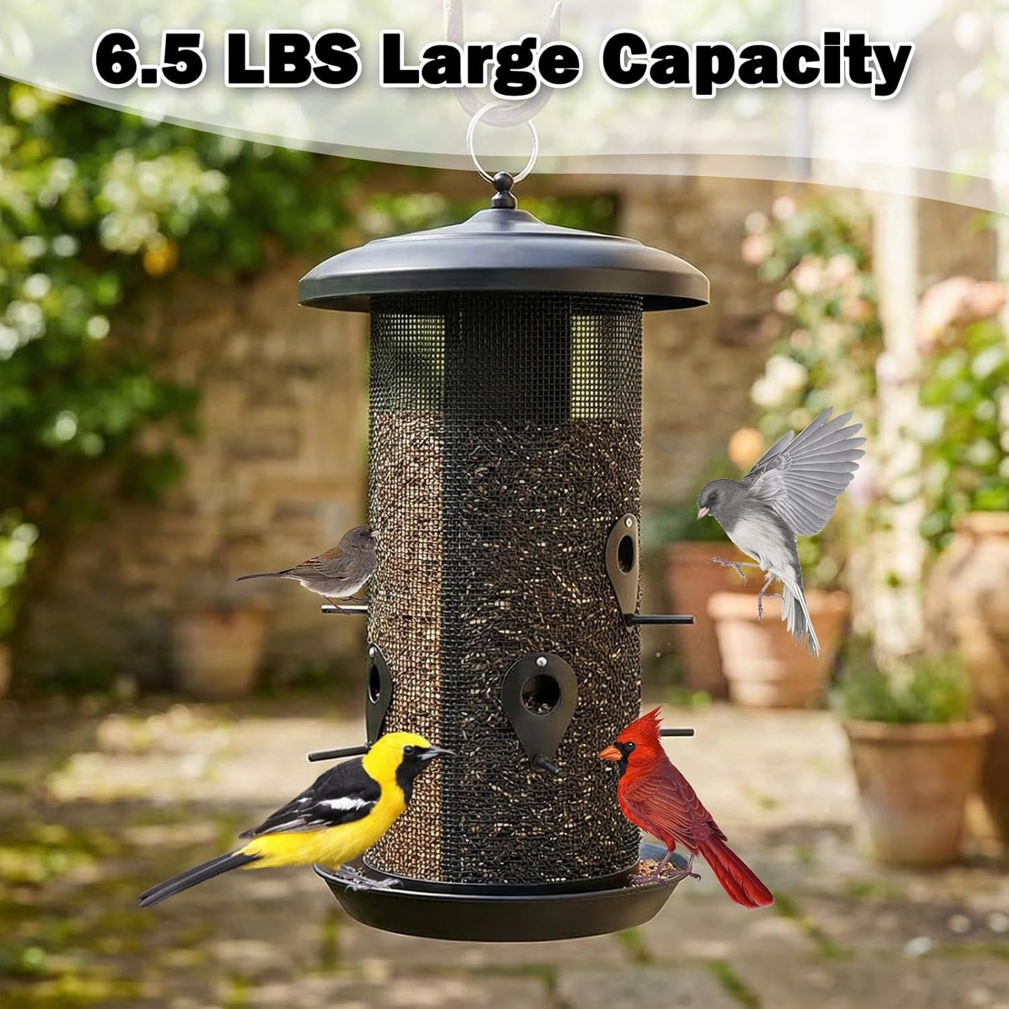 Gtongoko Hanging Bird Feeders for Outdoors 6.5 LB Large Capacity Squirrel Proof Metal Tube Bird Feeders for Thistle & Nyjer Seed Attracts Finch Cardinal,Titmice,Swallow Black