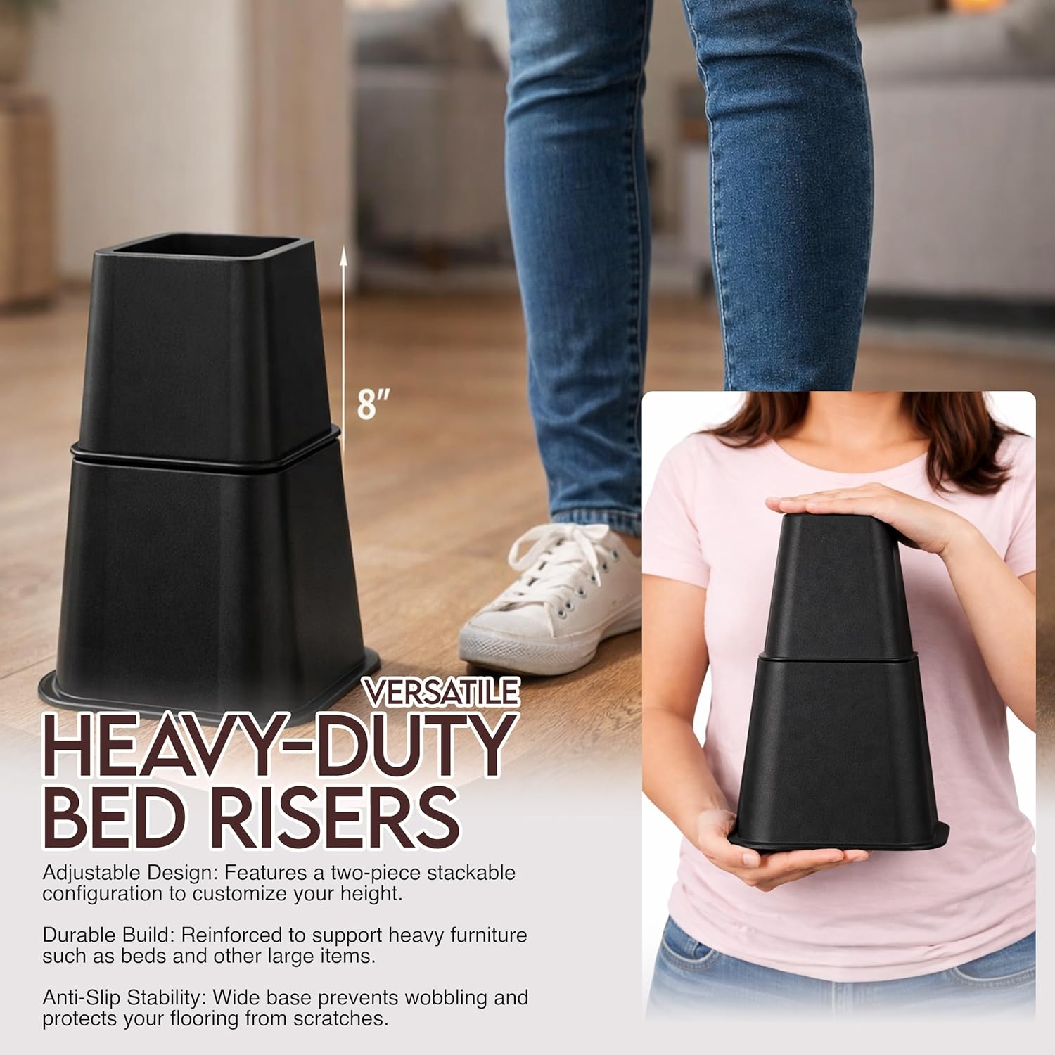 Utopia Bedding Bed Riser, 3 & 5 Inches Adjustable Furniture Risers for