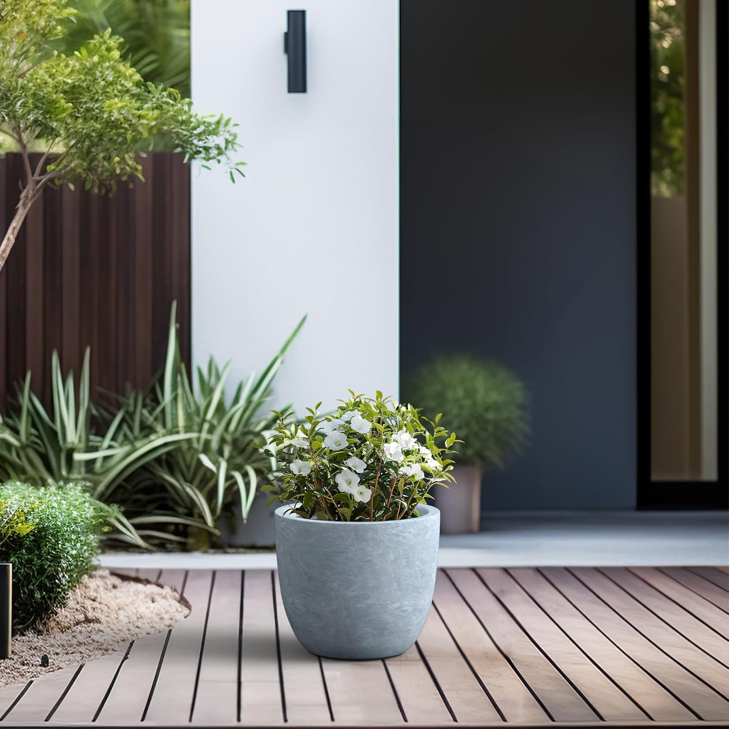 Kante 14 Inch Dia Round Concrete Planter, Indoor Outdoor Large Plant P