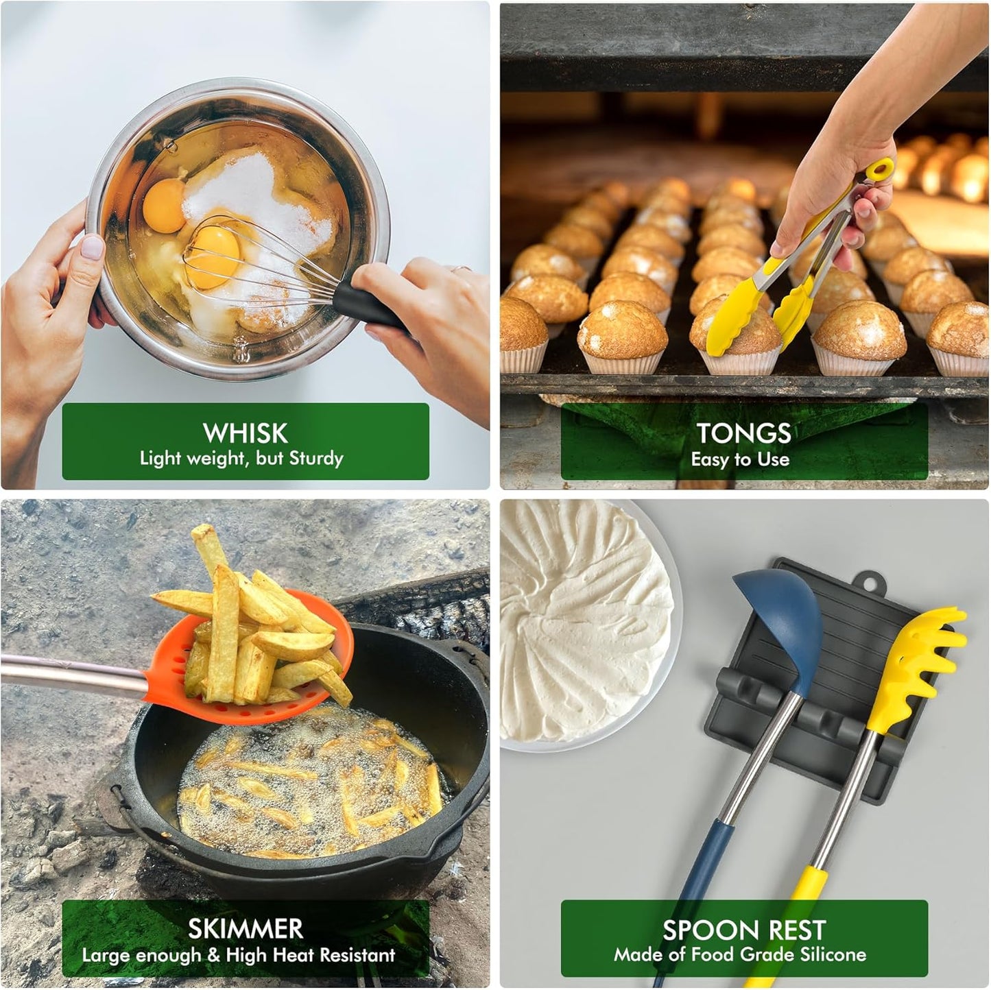 HOTEC 446°F Heat Resistant Silicone Kitchen Utensils, Cooking Utensil 