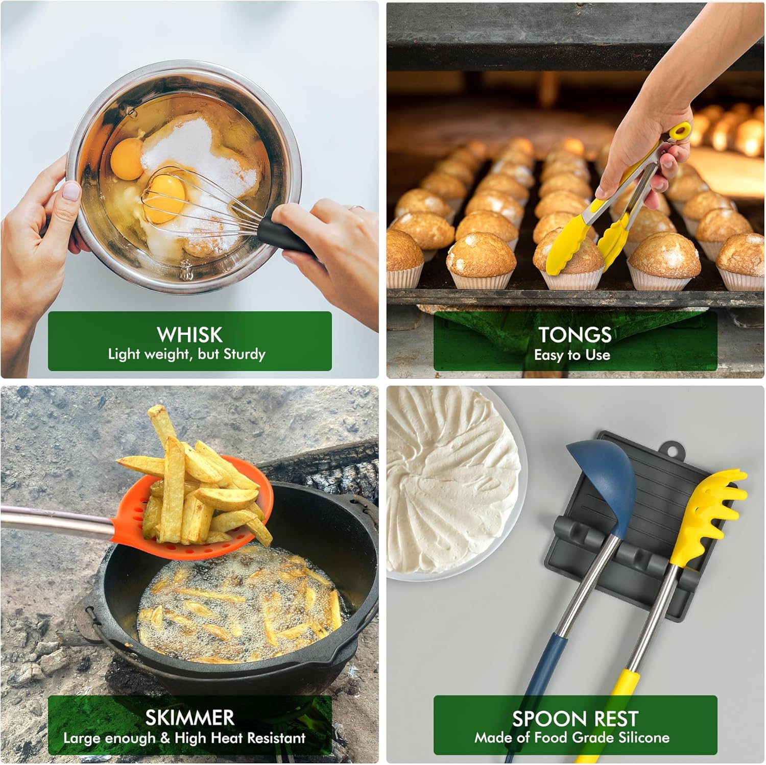 HOTEC 446°F Heat Resistant Silicone Kitchen Utensils, Cooking Utensil 