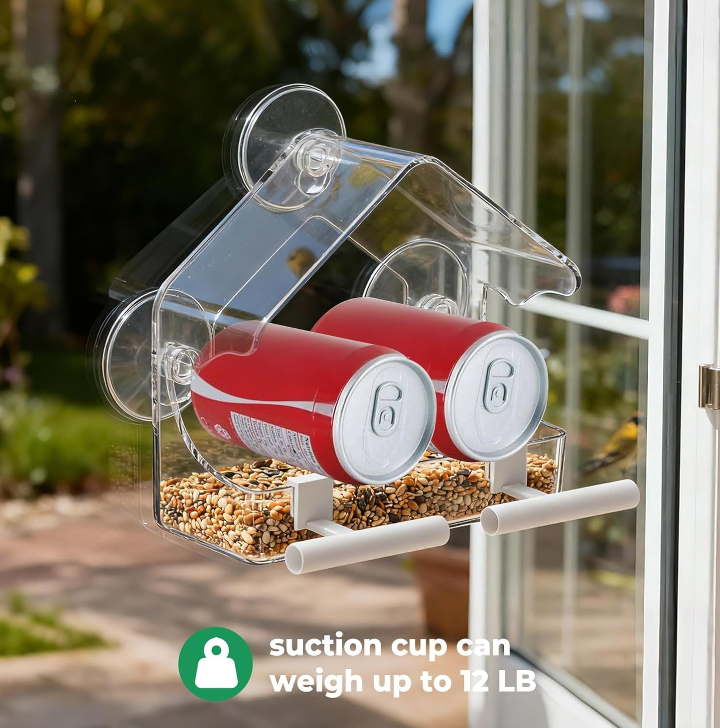 Clear Window Bird Feeder for Outside - Strongest Suction Cups 360° Vie