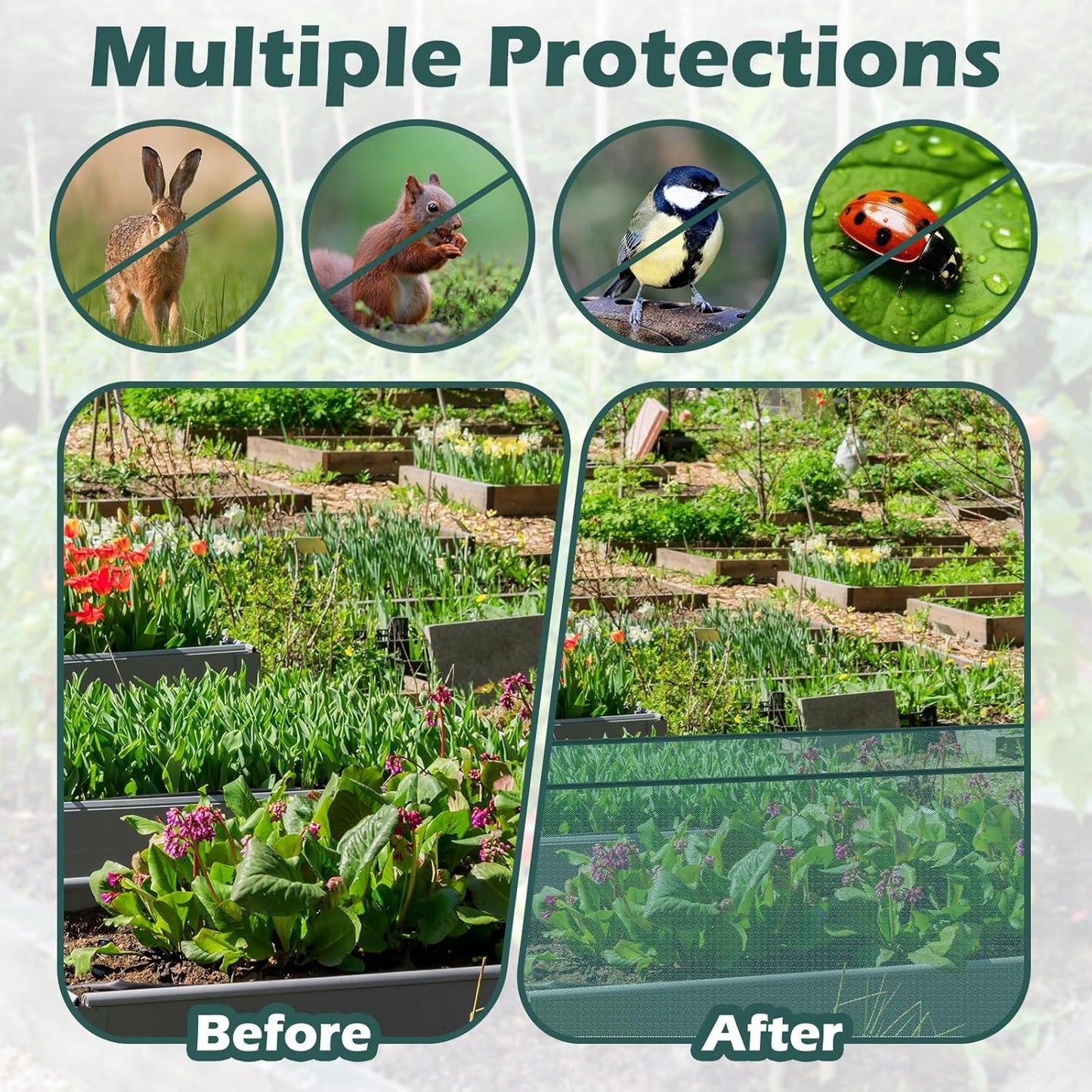 Qualirey 6 Pack Garden Netting for Raised Beds, 59" x 28" x 18" Mesh P