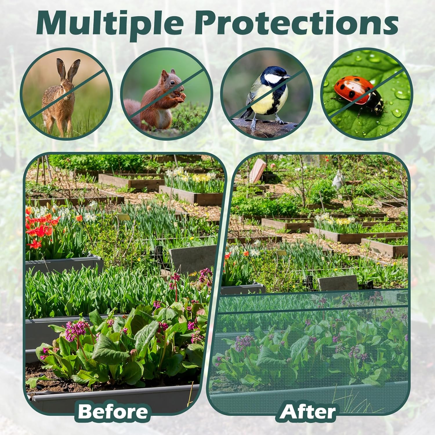 Qualirey 6 Pack Garden Netting for Raised Beds, 59" x 28" x 18" Mesh P