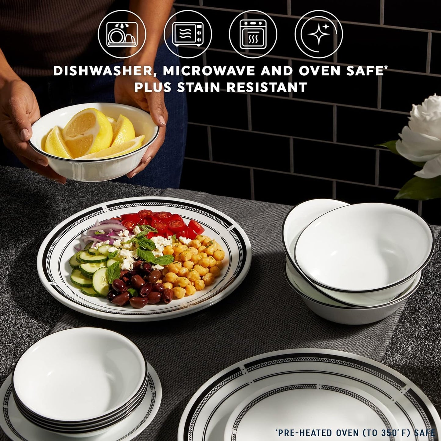 Corelle 18-Piece Round Dinnerware Set Service for 6, Lightweight Round
