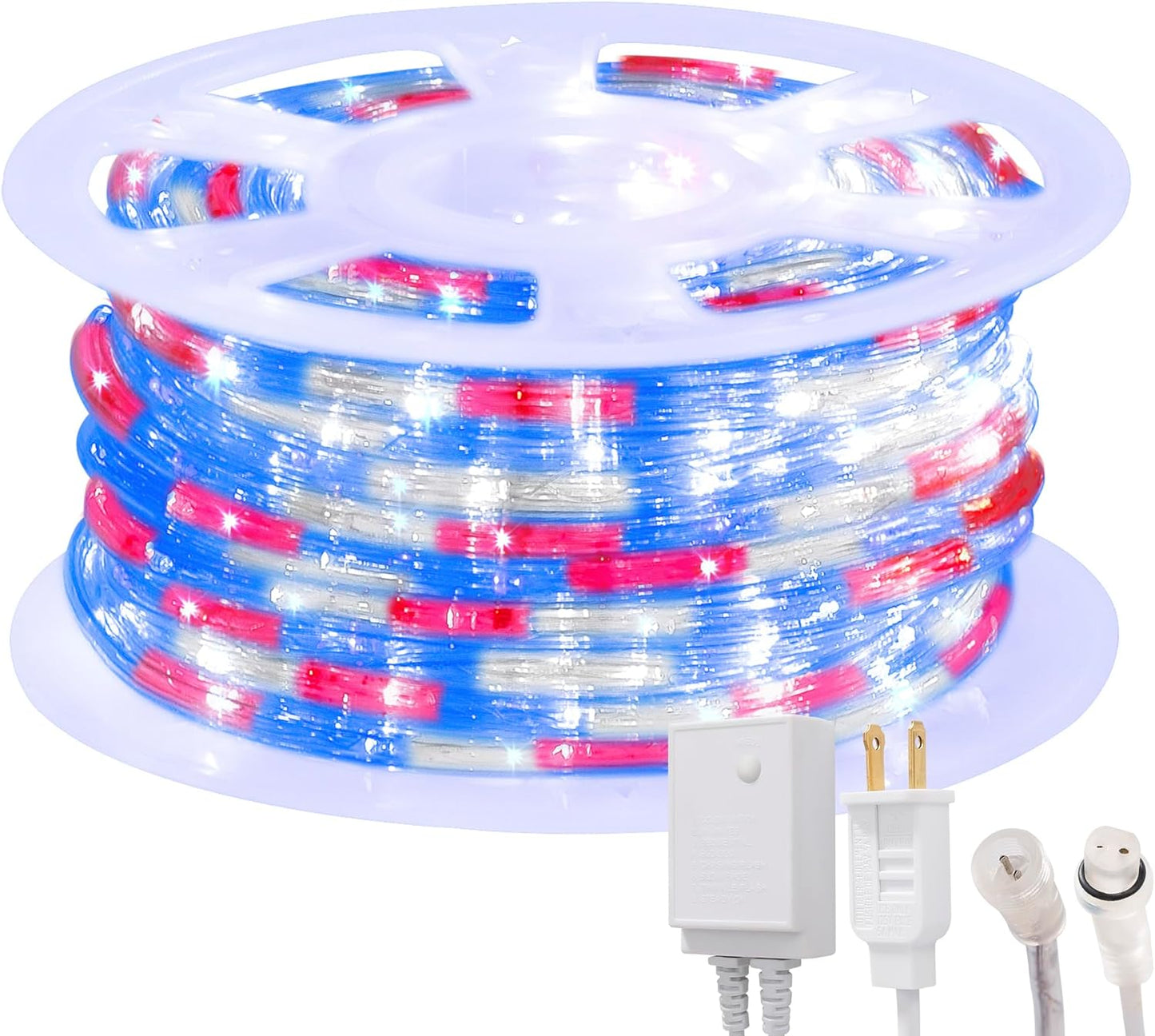 Waterproof LED Rope Lights, Connectable & Flexible with 8 Modes, Outdoor Lighting for Deck, Garden, Pool, Patio & Christmas Decor (Red/Blue/White, 100ft)