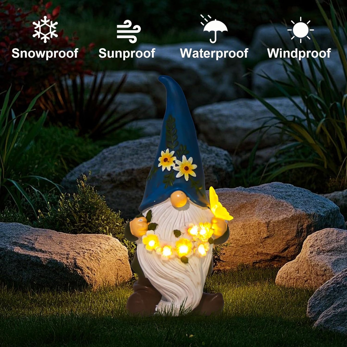 DKJOCKY Gnome Garden Decor Statue with Solar Light Lantern, Funny Waterproof Resin Figurine Outdoor Decorations for Yard Patio Lawn Balcony Porch, Birthday Gifts for Women Mom Grandma