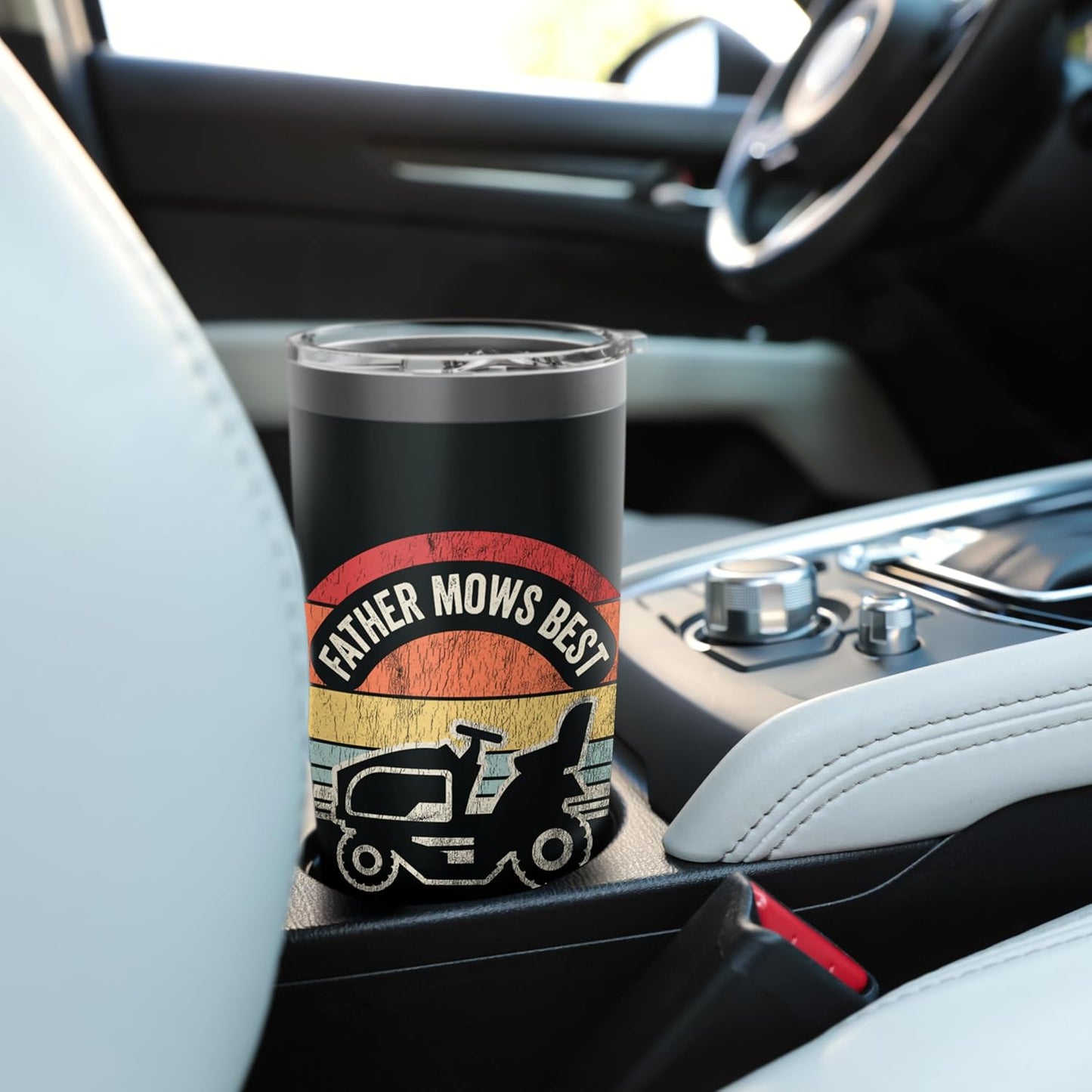 Father Mows Best Retro Lawn Mower Humor Stainless Steel Insulated Tumbler