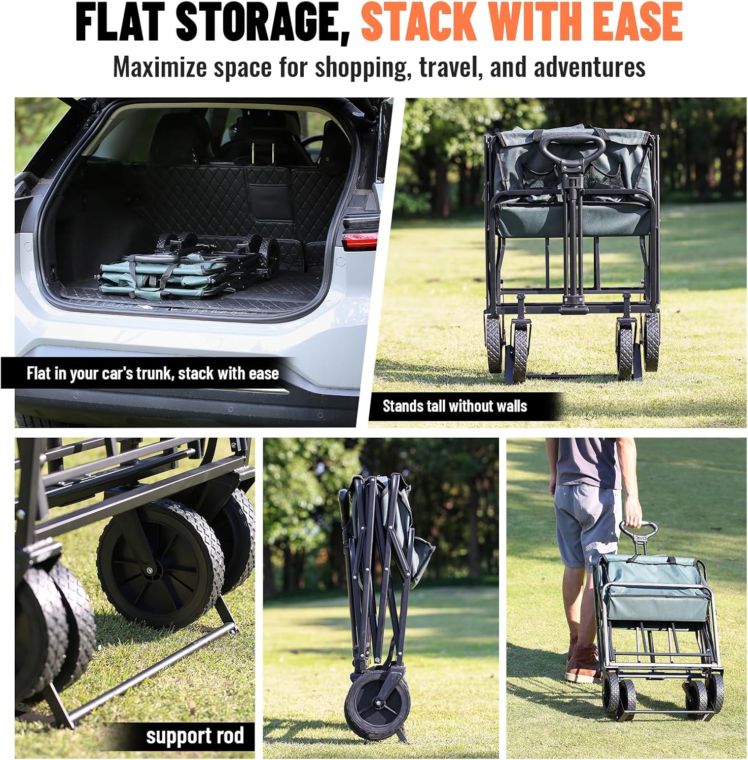 Collapsible Folding Wagon, Heavy Duty 220Lbs Capacity, Foldable Utilit