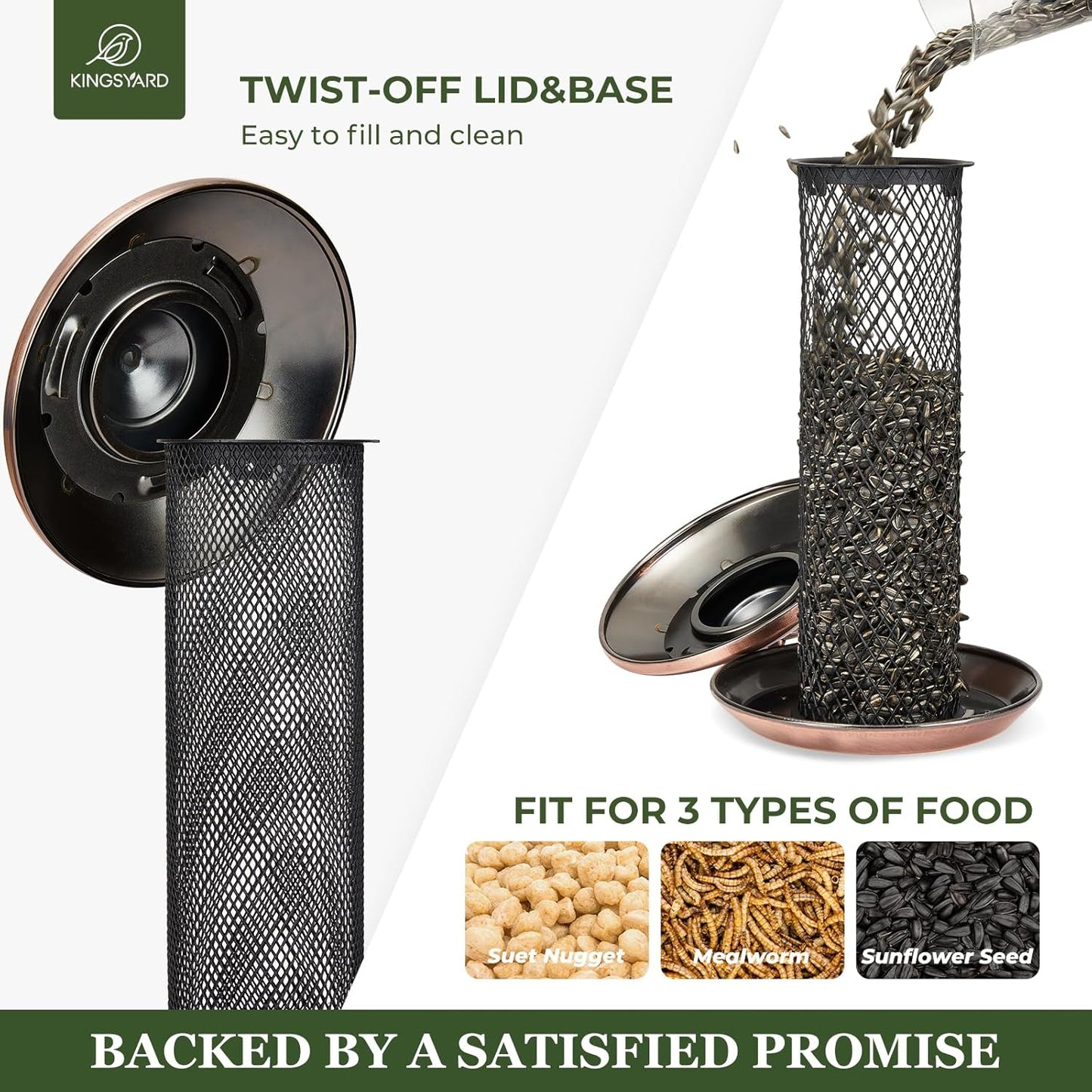 Kingsyard Mesh Tube Bird Feeders for Outdoors Hanging, All Metal, Wild