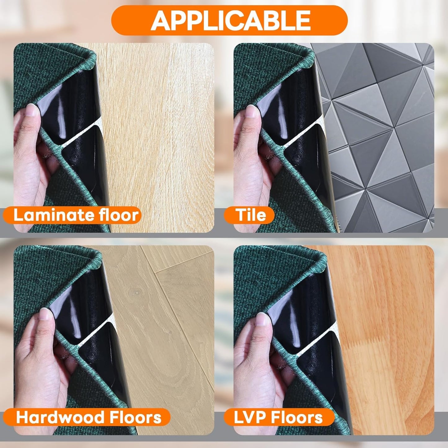 Rug Carpet Non Slip Grippers, Reusable Rug Tape Stickers Pads for Hard