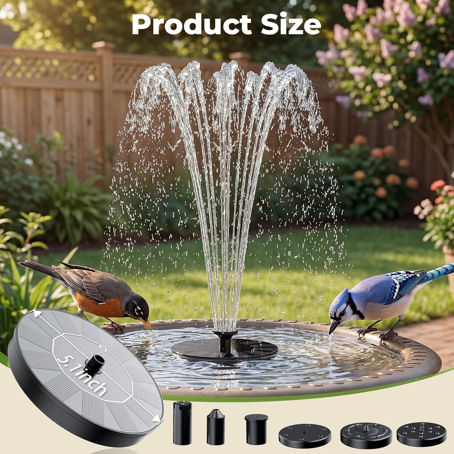 AISITIN Solar Fountain, Solar Bird Bath Fountains Pump with 6 Nozzles,