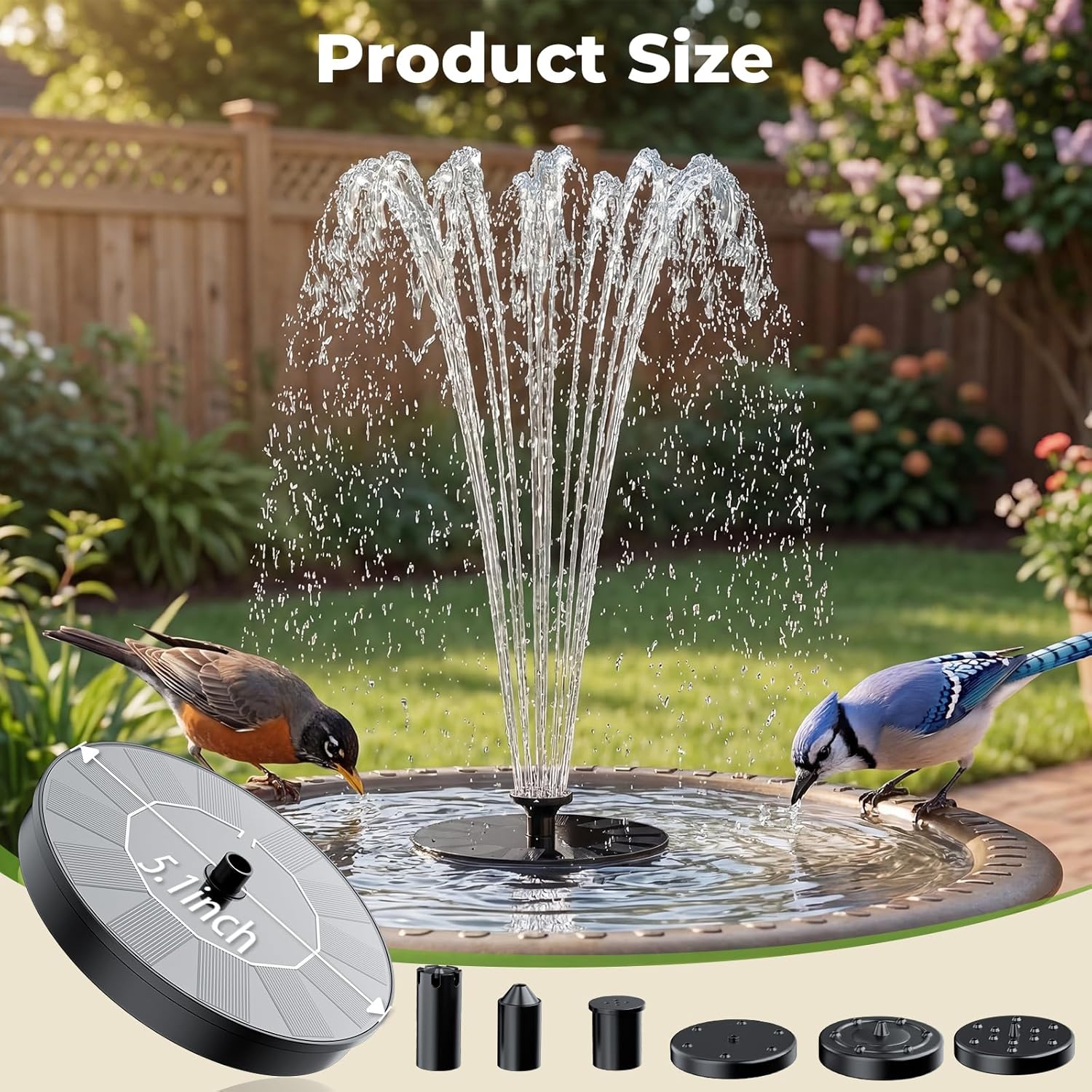AISITIN Solar Fountain, Solar Bird Bath Fountains Pump with 6 Nozzles,