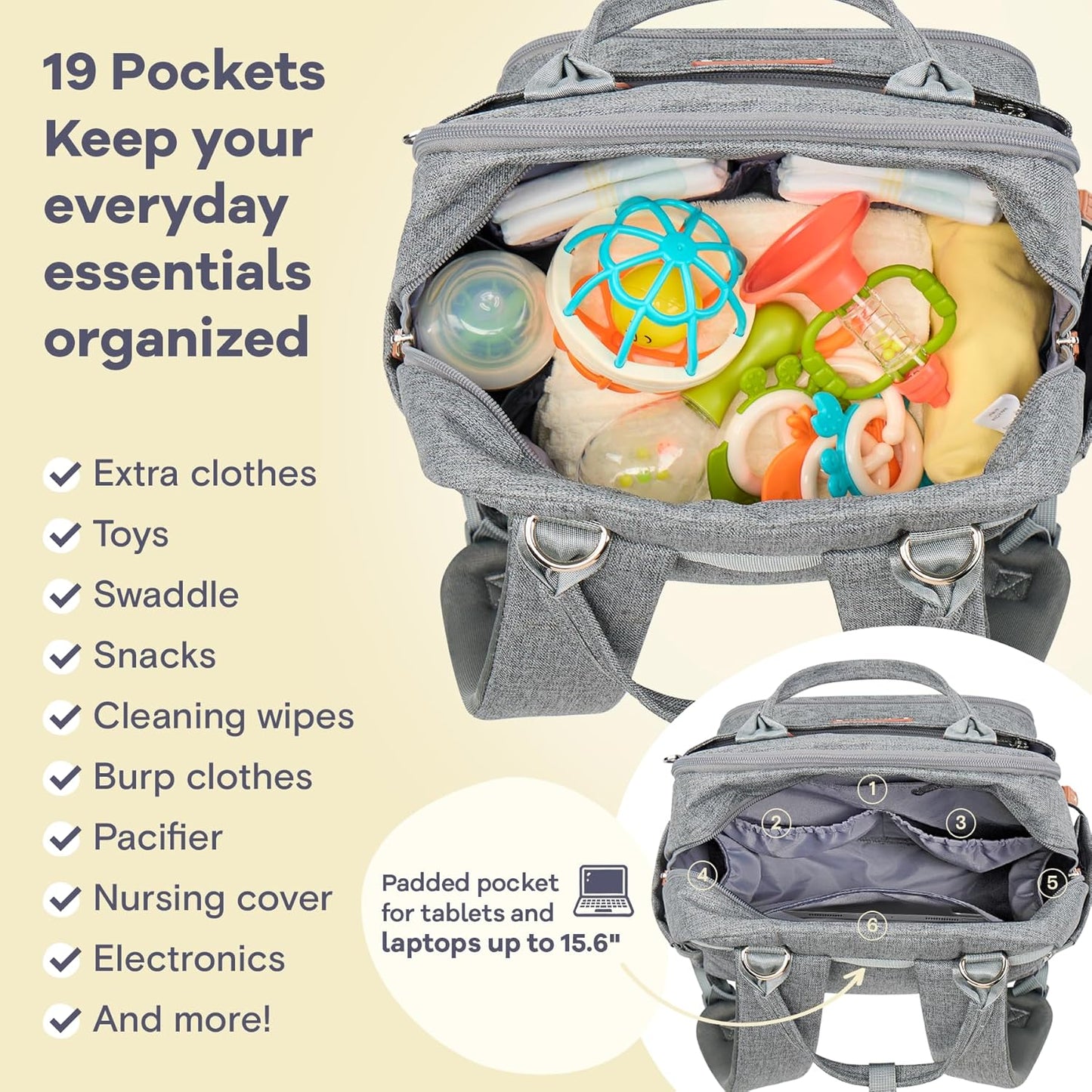 RUVALINO Diaper Bag Backpack-Multifunction Travel Baby Diaper Bag with