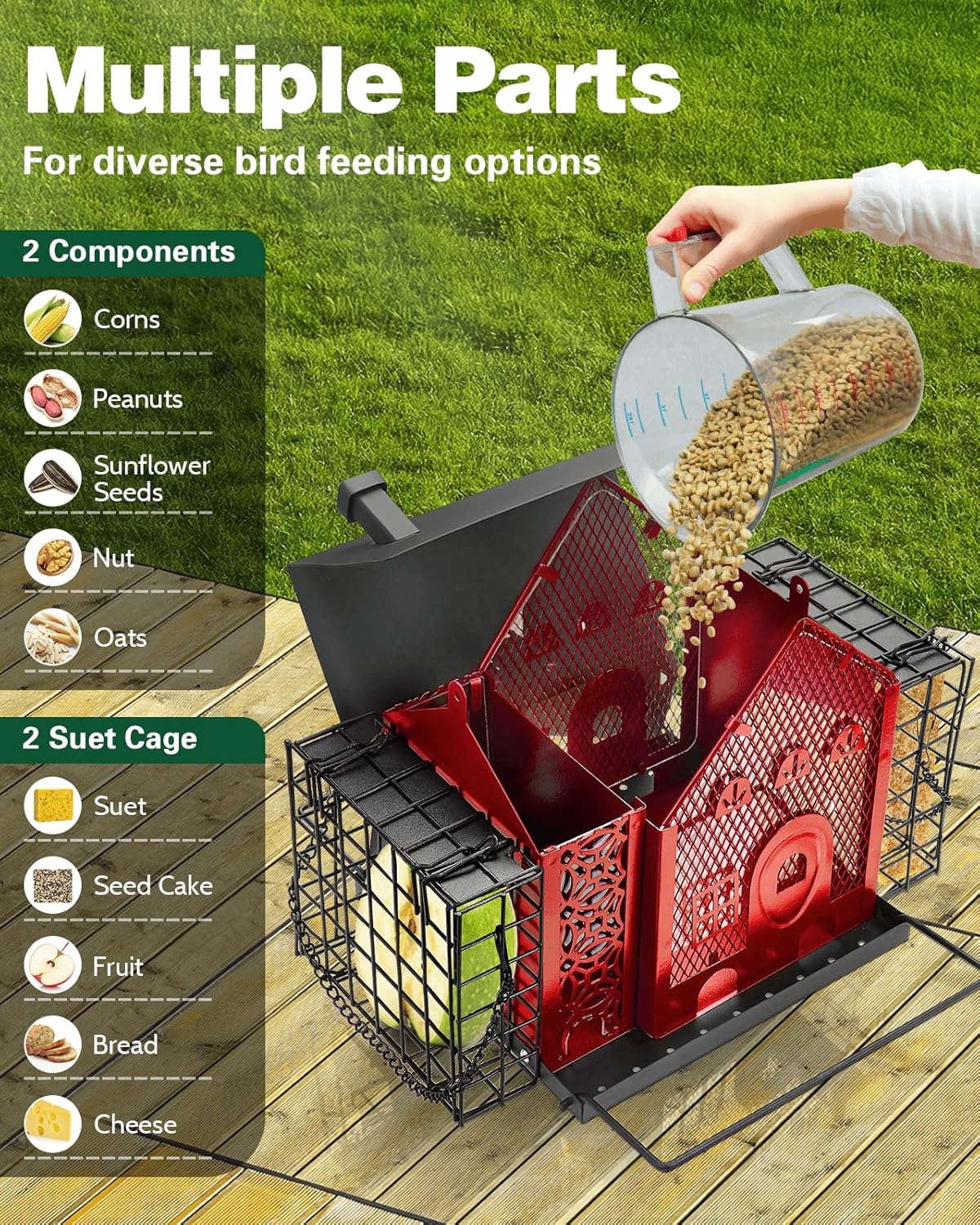 Bird Feeders for Outdoors Hanging - Metal Bird Feeder with Double Suet