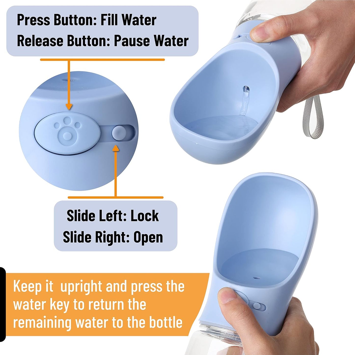 Mr. Pen Portable Dog Water Bottle - 19oz, Blue, Travel & Dispenser for