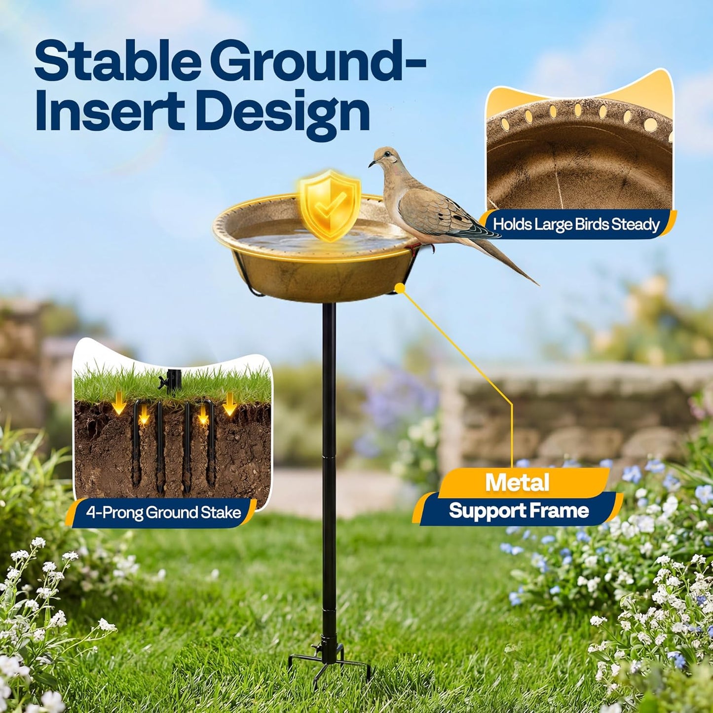 VIVOHOME Bird Bath for Outside, Outdoor 13'' Birdbath Bowl with Metal 