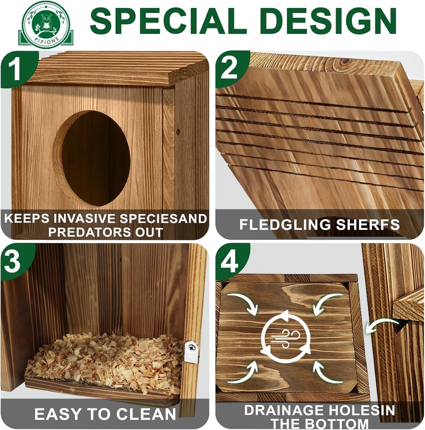 Squirrel Houses Owl House Bird Houses for Outside, Owl Box Birdhouses for Outdoors, Wooden Bird Nesting Boxes with Shavings for Wildlife Lovers, Easy Assembly Required