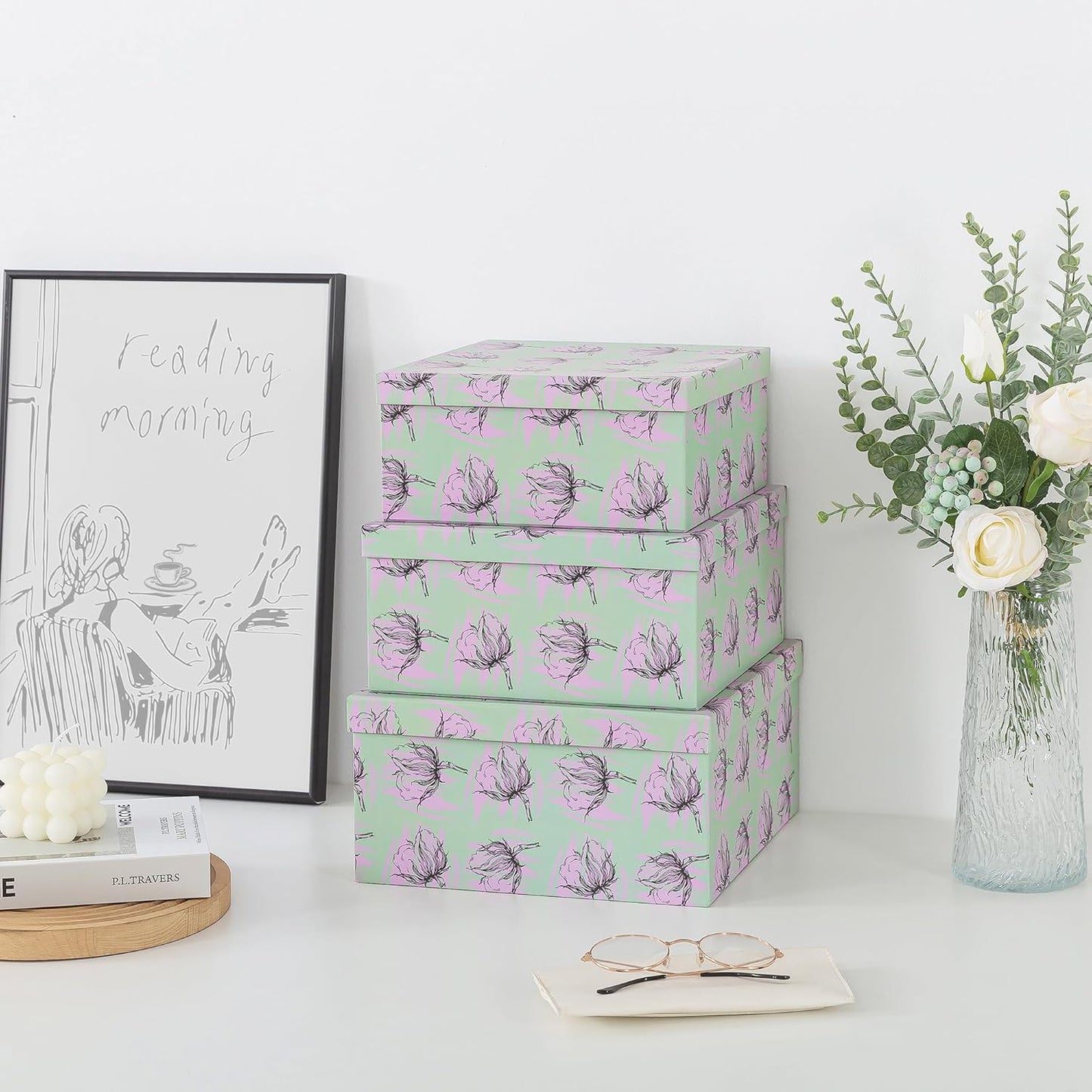 Soul & Lane Set of 3 Decorative Boxes with Lids, Square 11" x 11" Nest