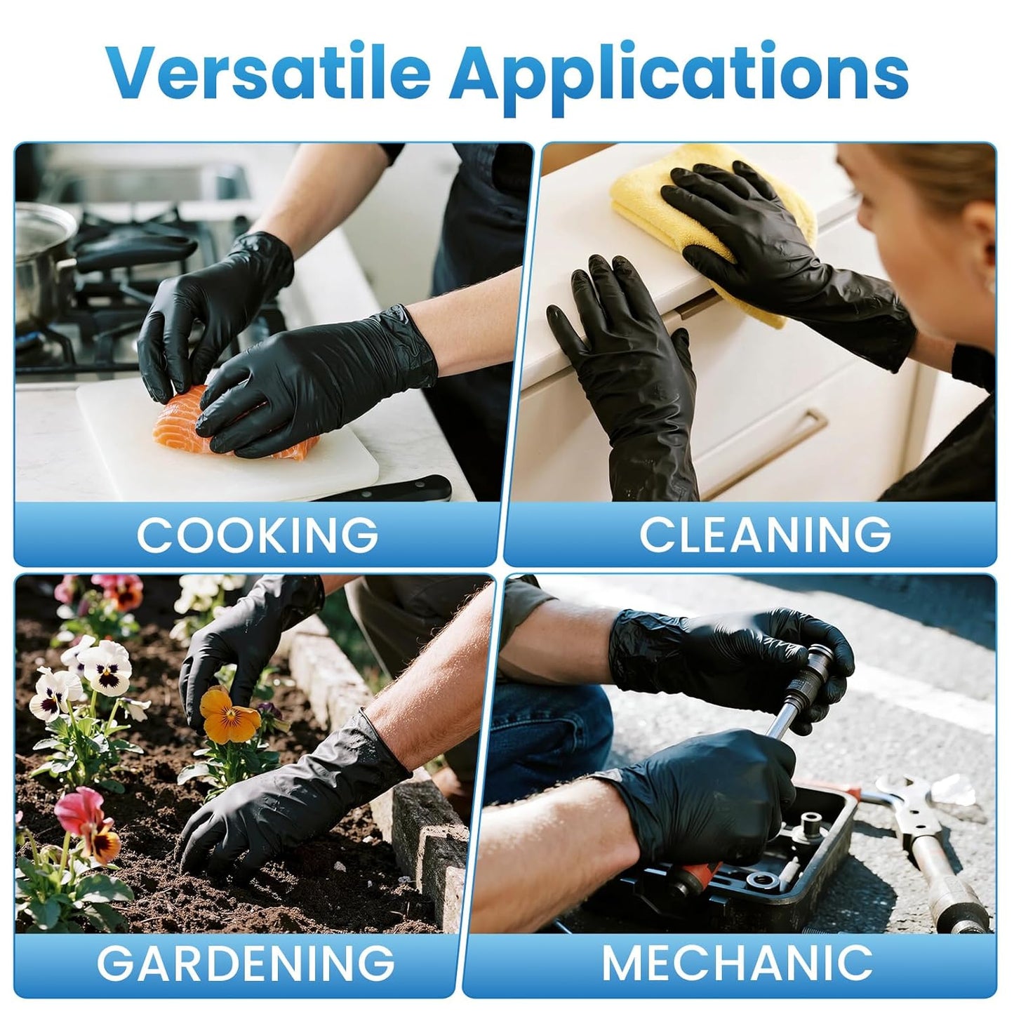 Borje Nitrile Gloves Large, 100 Count Disposable Gloves, Black, Latex-Free Powder-Free, Medical Exam, Food Safe, Cleaning, Cooking