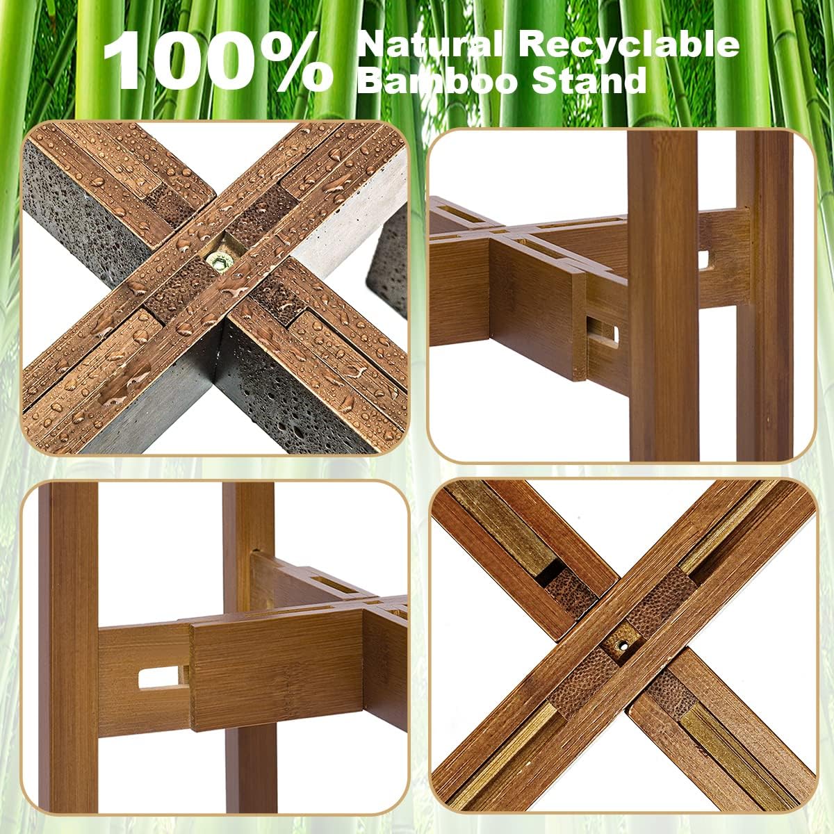 Adjustable Plant Stand Indoor,Bamboo Mid Century Modern Plants Stands,