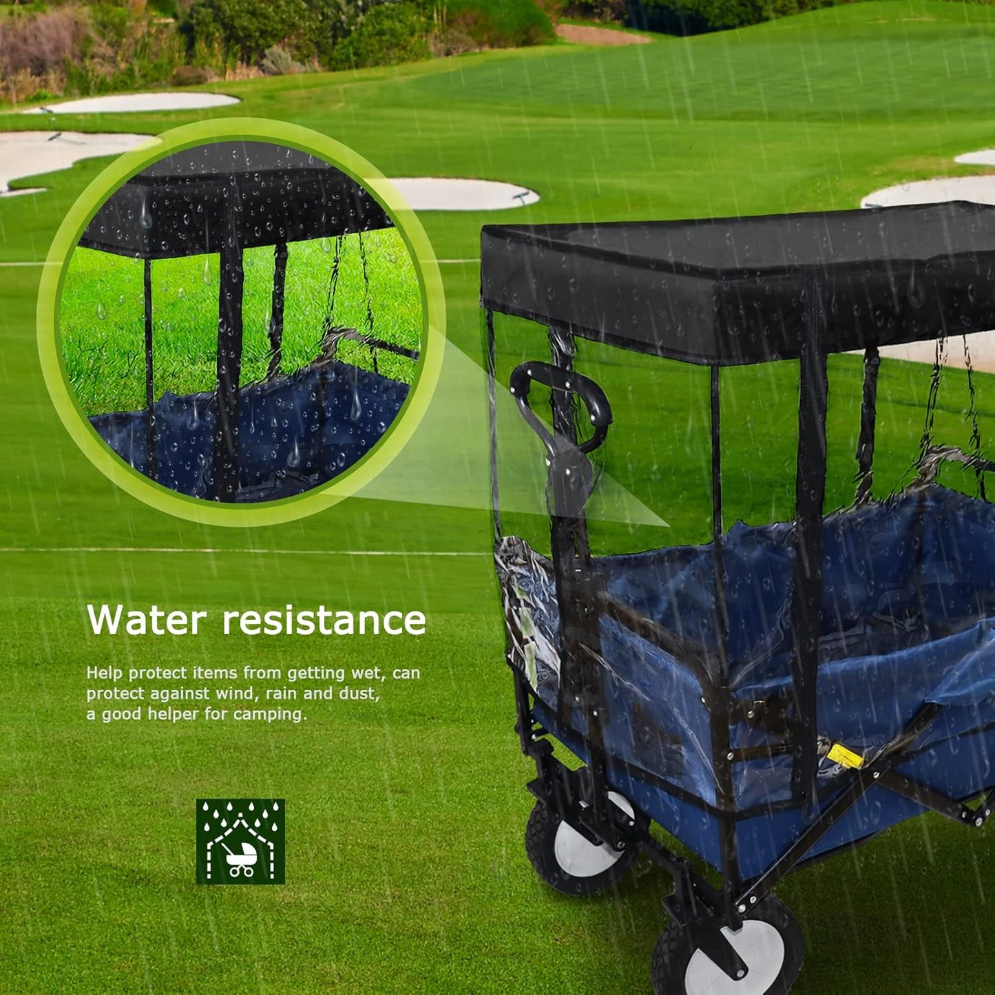 Rain Cover for Wagon, Push-Pull Rain Cover, Folding Caravan Canopy Accessories Suitable for Outdoor Camping Picnic Waterproof Transparent EVA Cover (Suitable for Half-Folded Wagon)