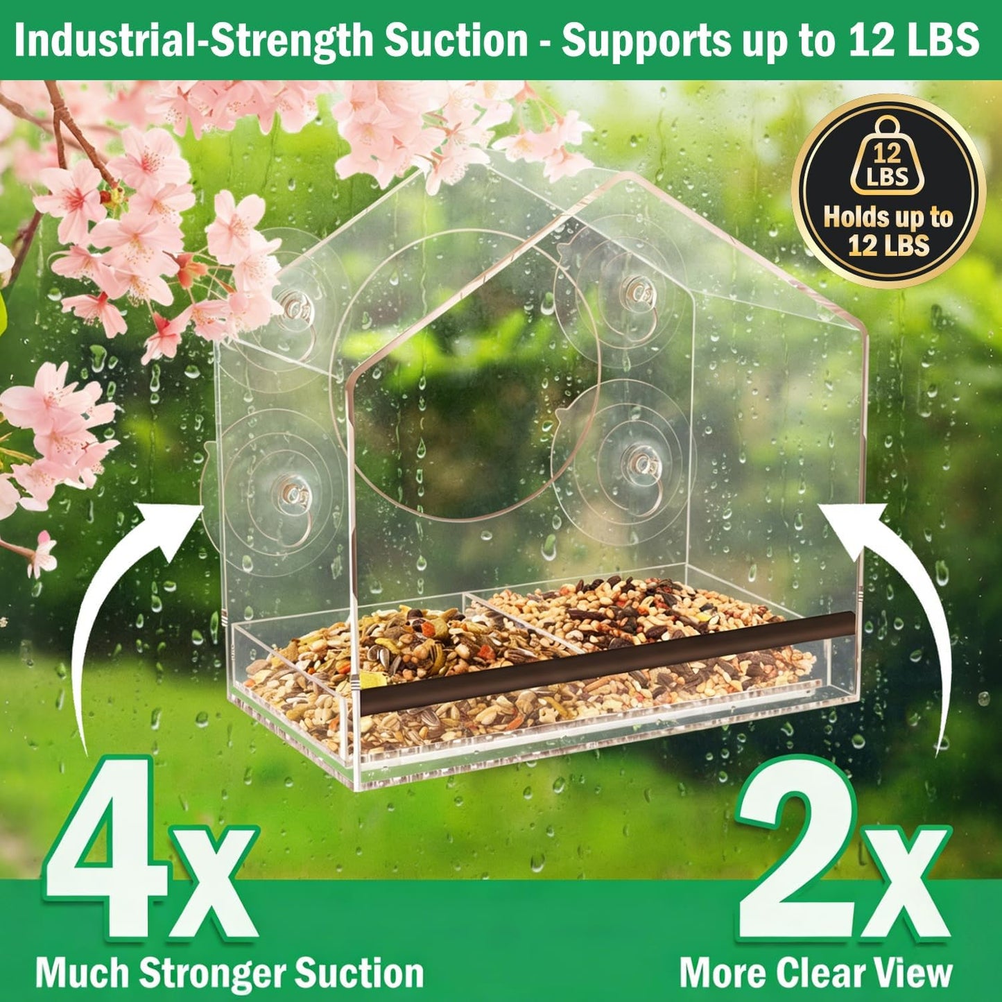 Window Bird Feeder with Strong Suction Cups for Outdoors, Clear Bird Feeder for Window Viewing, Easy to Refill and Clean, Ideal Gift for Parents.(Clear)