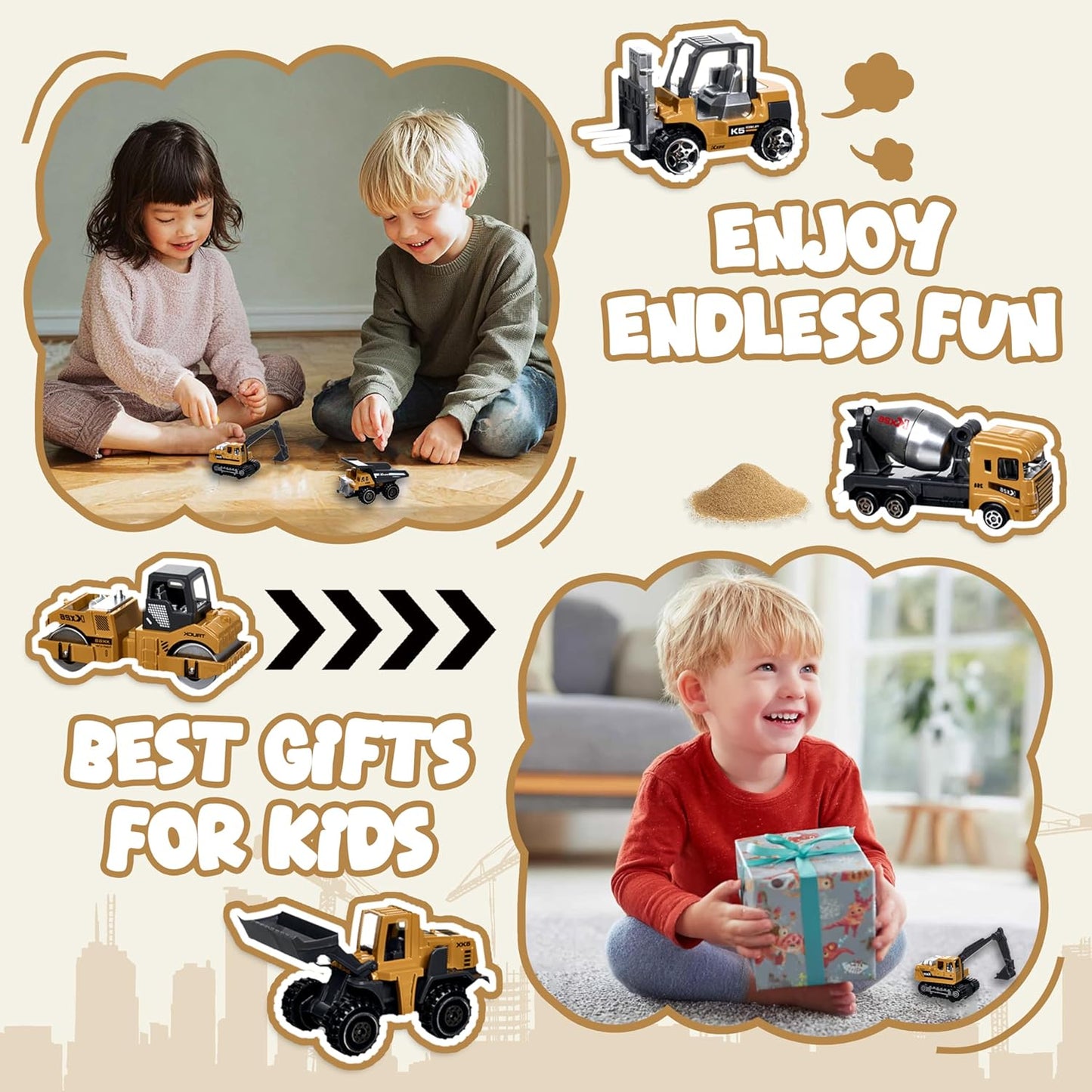 Construction Trucks Vehicles, 6Pcs Die-cast Construction Toys Set, Toy