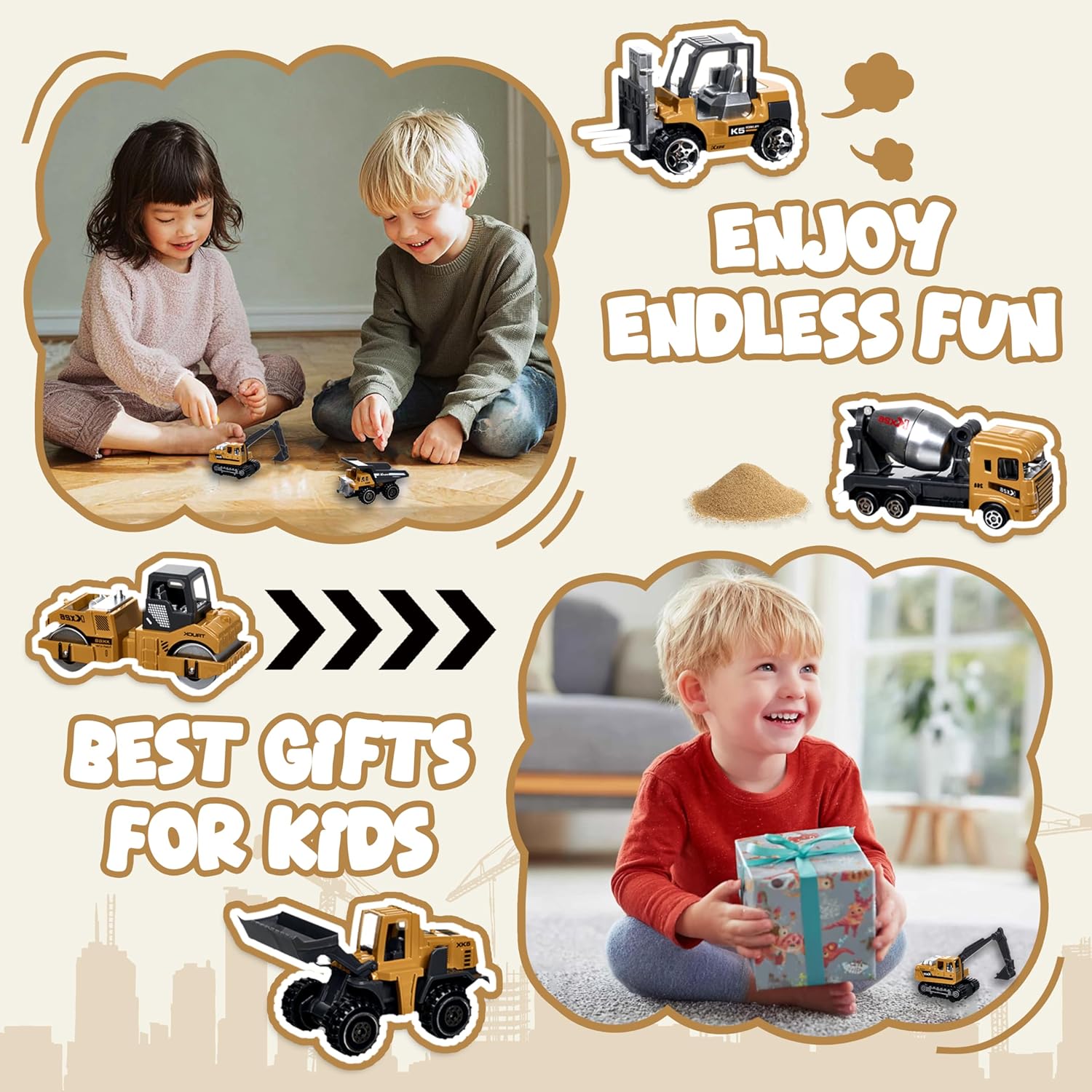 Construction Trucks Vehicles, 6Pcs Die-cast Construction Toys Set, Toy
