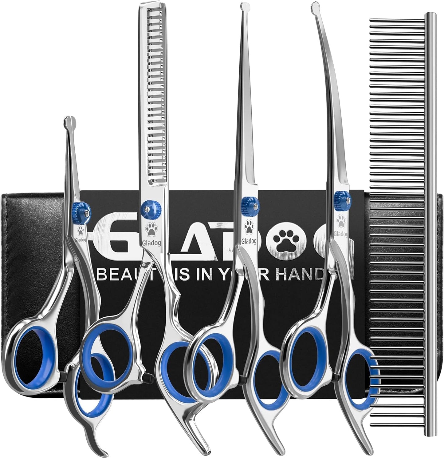 Dog Grooming Scissors Kit with Safety Round Tips, GLADOG Professional 