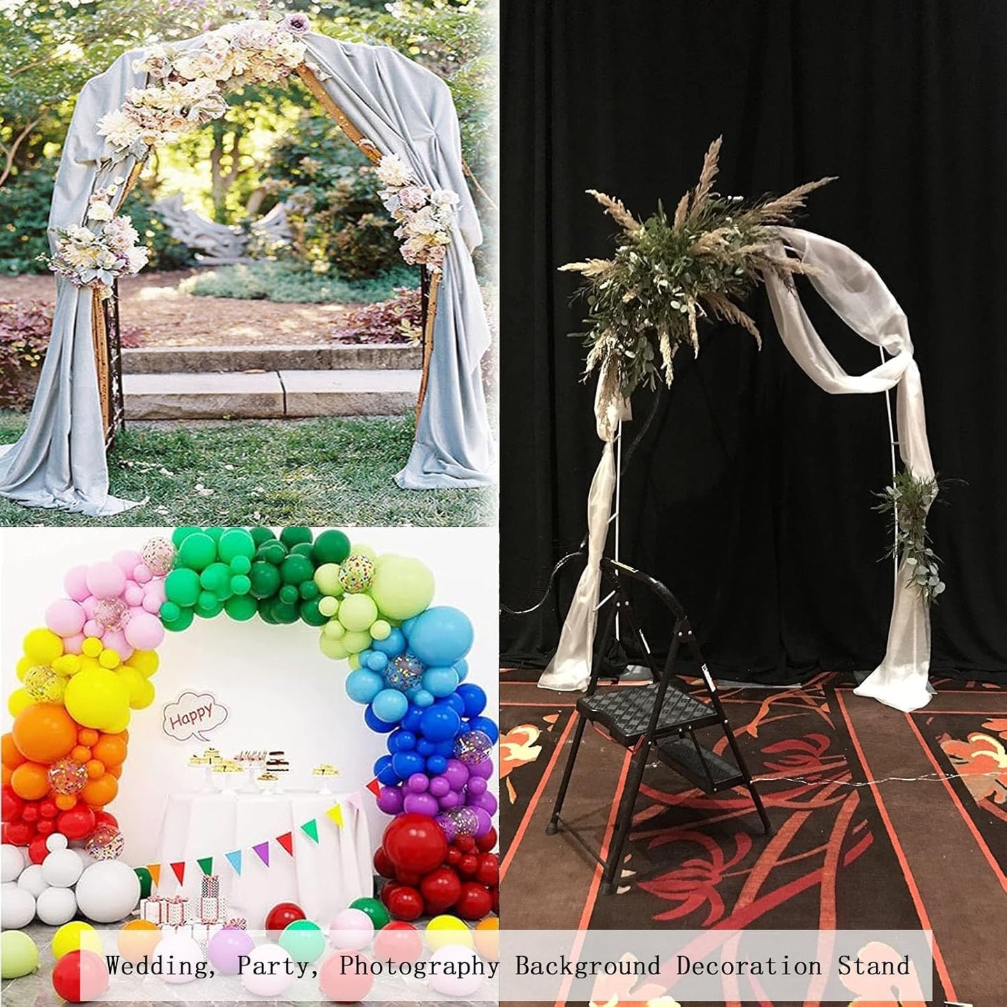 Heavy Duty Garden Arch Arbor Trellis - Metal Wedding Archway for Climbing Plants, Roses & Vines - Outdoor Pergola for Gardens, Parties & Ceremonies (Black, 0.8x2x0.4m)
