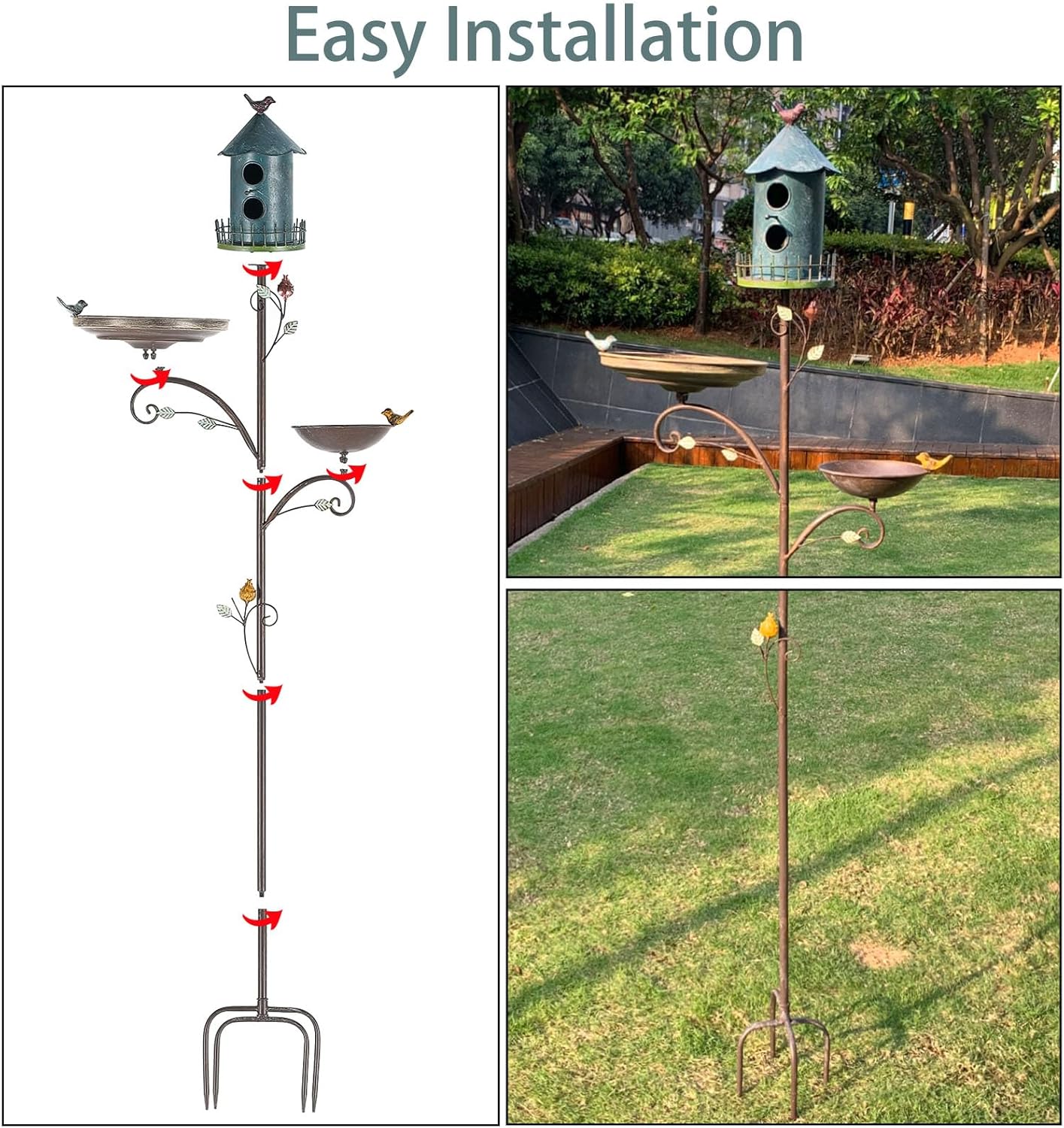 Metal Bird Bath Feeder and Houses for Outdoors, Birdbaths for Outside 