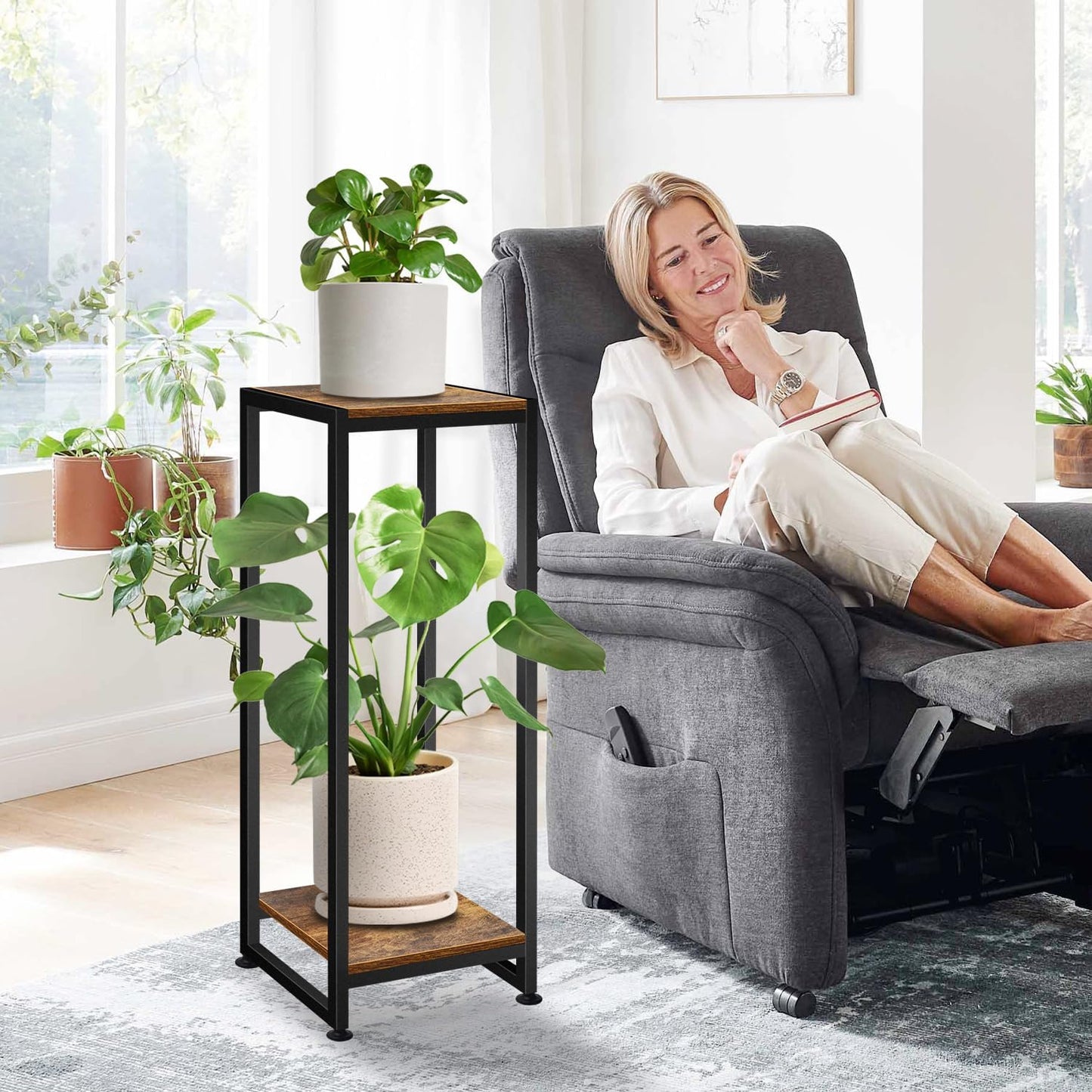 Plant Stand Indoor, 31.5'' Tall Wood Plant Stands Heavy Duty Pedestal 