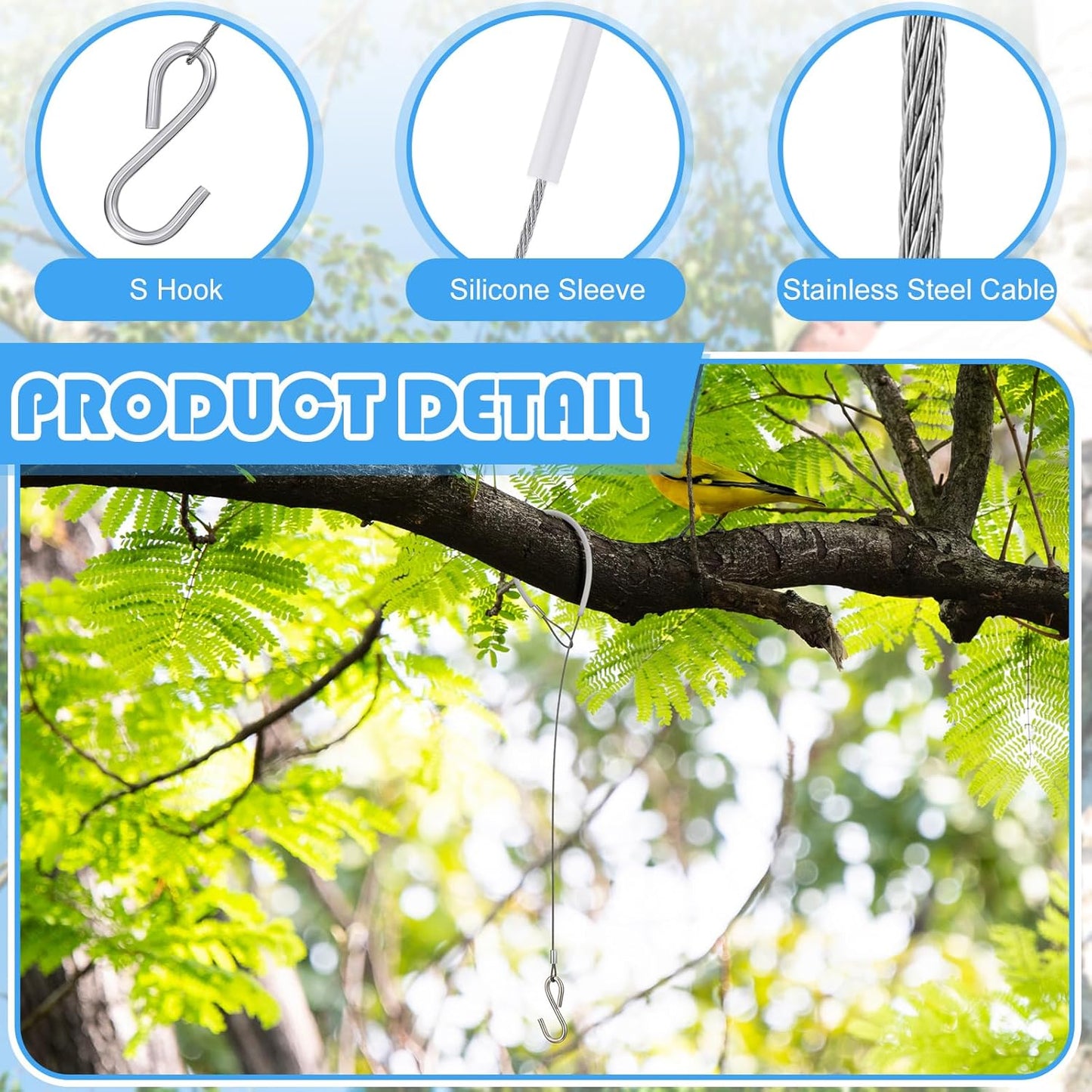 4pcs Bird Feeder Hanger for Tree with S-Hook Hanging Cable Tree Limb P