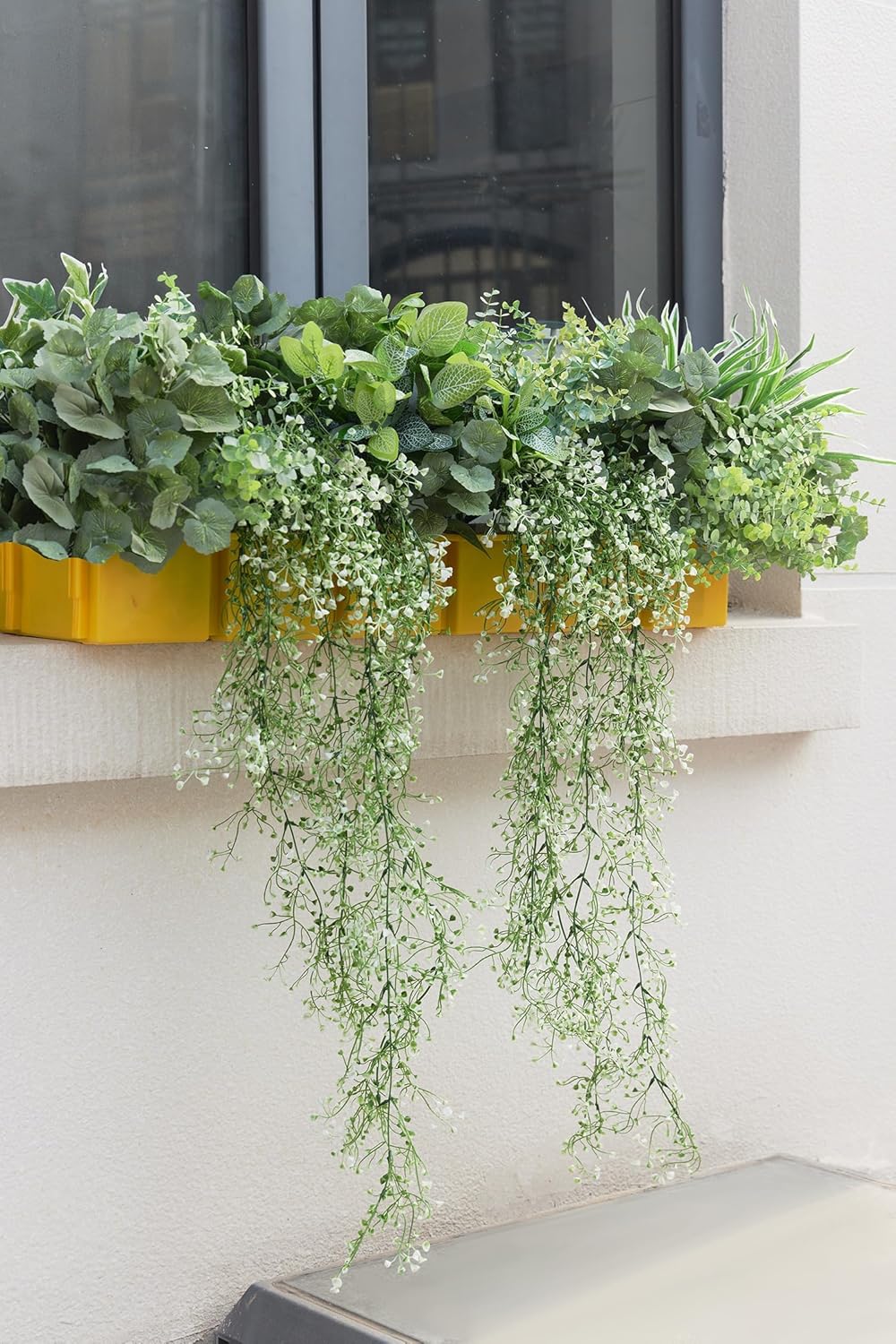 19Pcs Outdoor Artificial Boxwood UV Resistant Fake Stems Plants, Faux Plastic Greenery for Indoor Outside Hanging Plants Garden Porch Window Box Home Wedding Farmhouse Décor