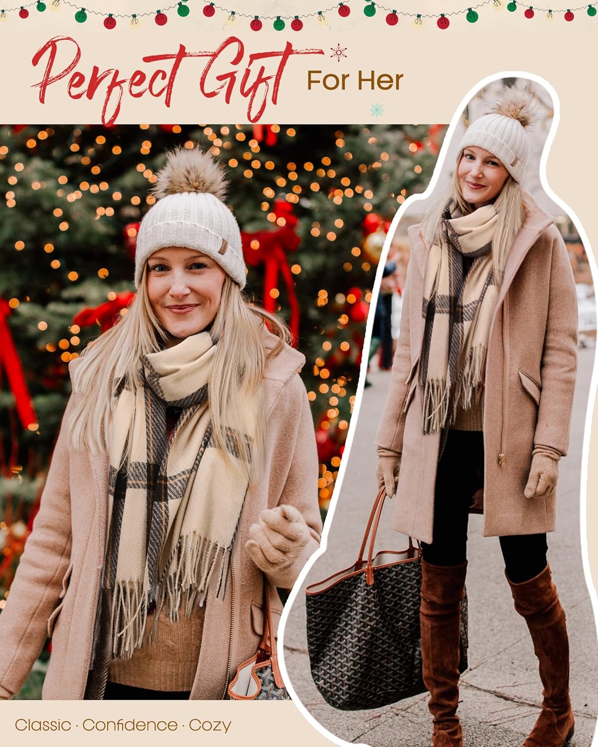 FURTALK Winter Scarf for Women Shawl Soft Tassel Plaid Large Oversized