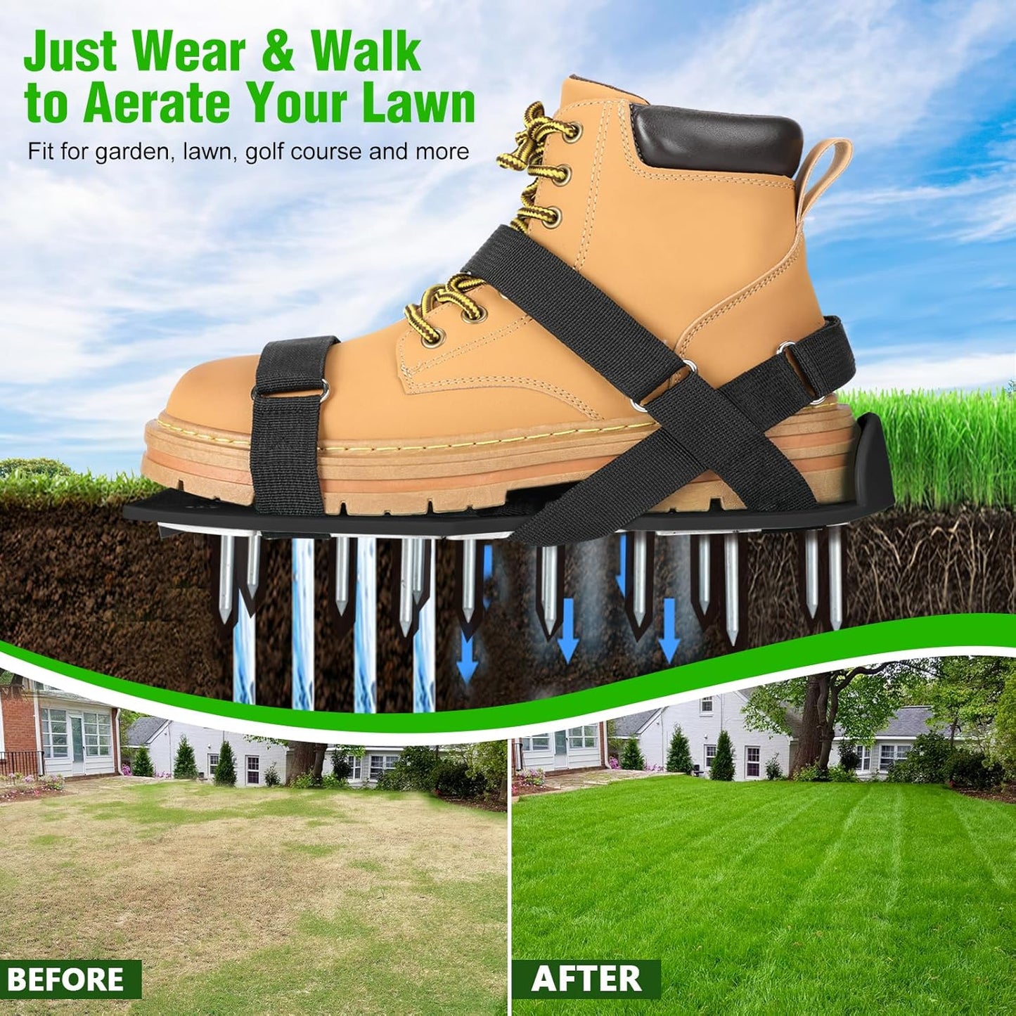 Lawn Aerator Shoes for Grass - Pre-Assembled Grass Aerator Shoes for L