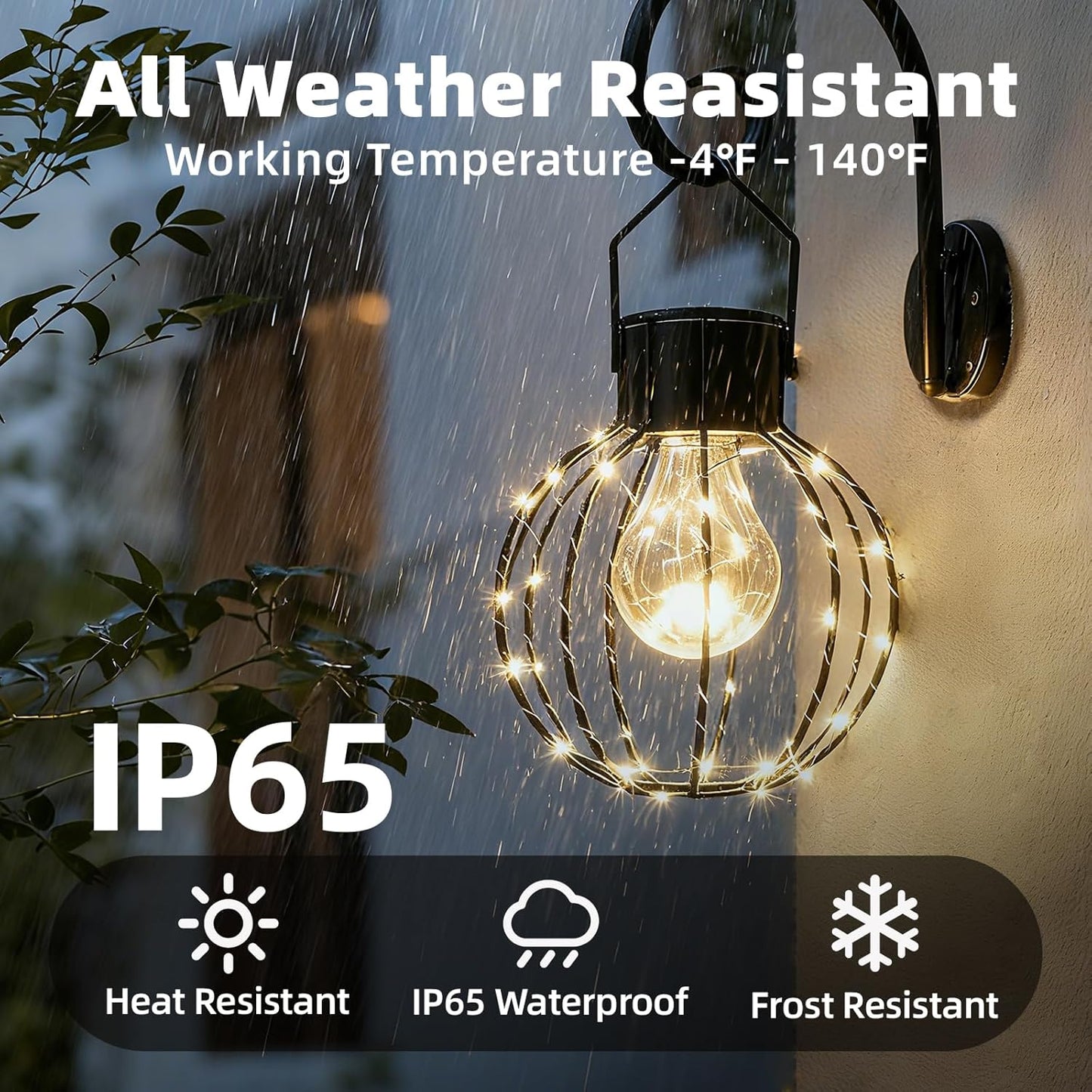 Hanging Solar Chandelier Lights, 8.19" Large Solar Pendant Lights Outdoor Waterproof with Warm White Bulb&String LED Inside, Decor for Patio, Garden, Yard, Pergola, Christmas, Camping, 2 Pack Gift Set