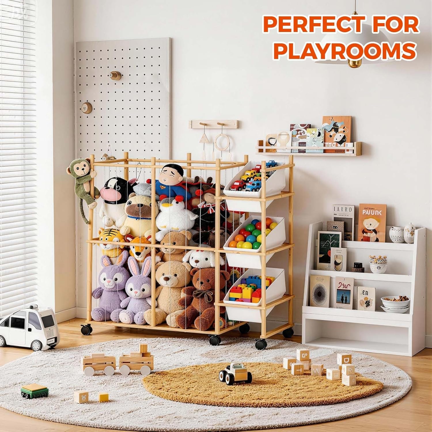 Toy Storage Organizer with 3 Removable Bins, Kids Storage Toy Shelf Or