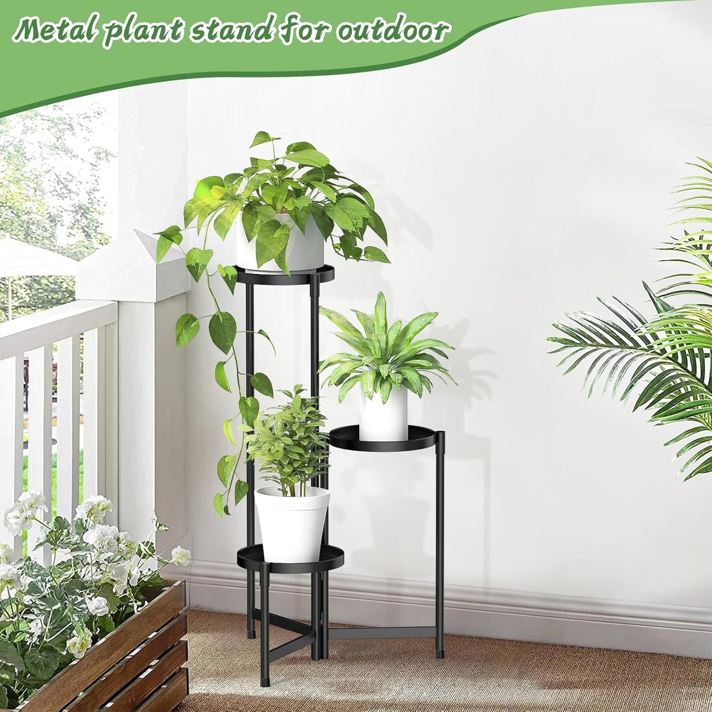 MOKANI Metal Plant Stand Indoor Outdoor for Multiple Plants, 3 Tiered 