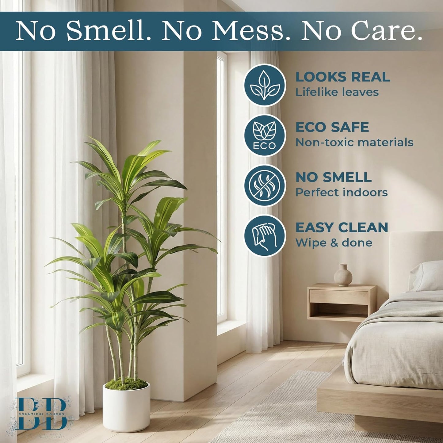 4’ (120 cm) Dracaena Artificial Tree with Small Black Pot & Moss – Lifelike Natural Look, Maintenance-Free, Indoor & Outdoor Plant for Home, Office, Balcony & Patio